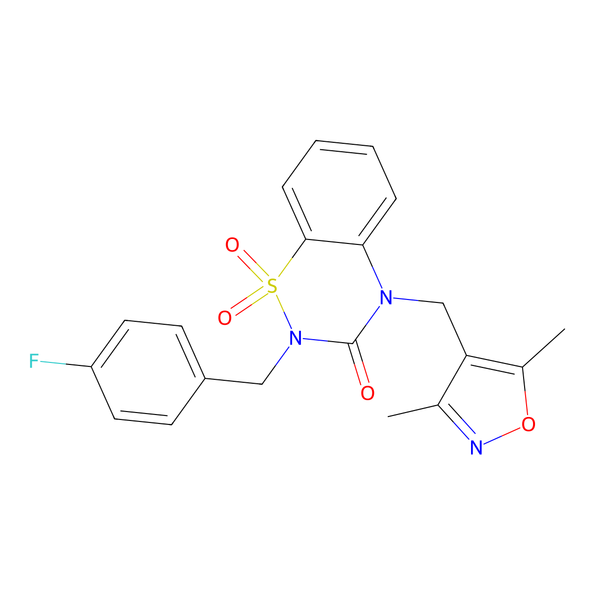 4-[(3,5-Dimethyl-1,2-oxazol-4-yl)methyl]-2-[(4-fluorophenyl)methyl]-1,1-dioxo-1lambda6,2,4-benzothiadiazin-3-one molecular structure, CAS 2770614-39-4