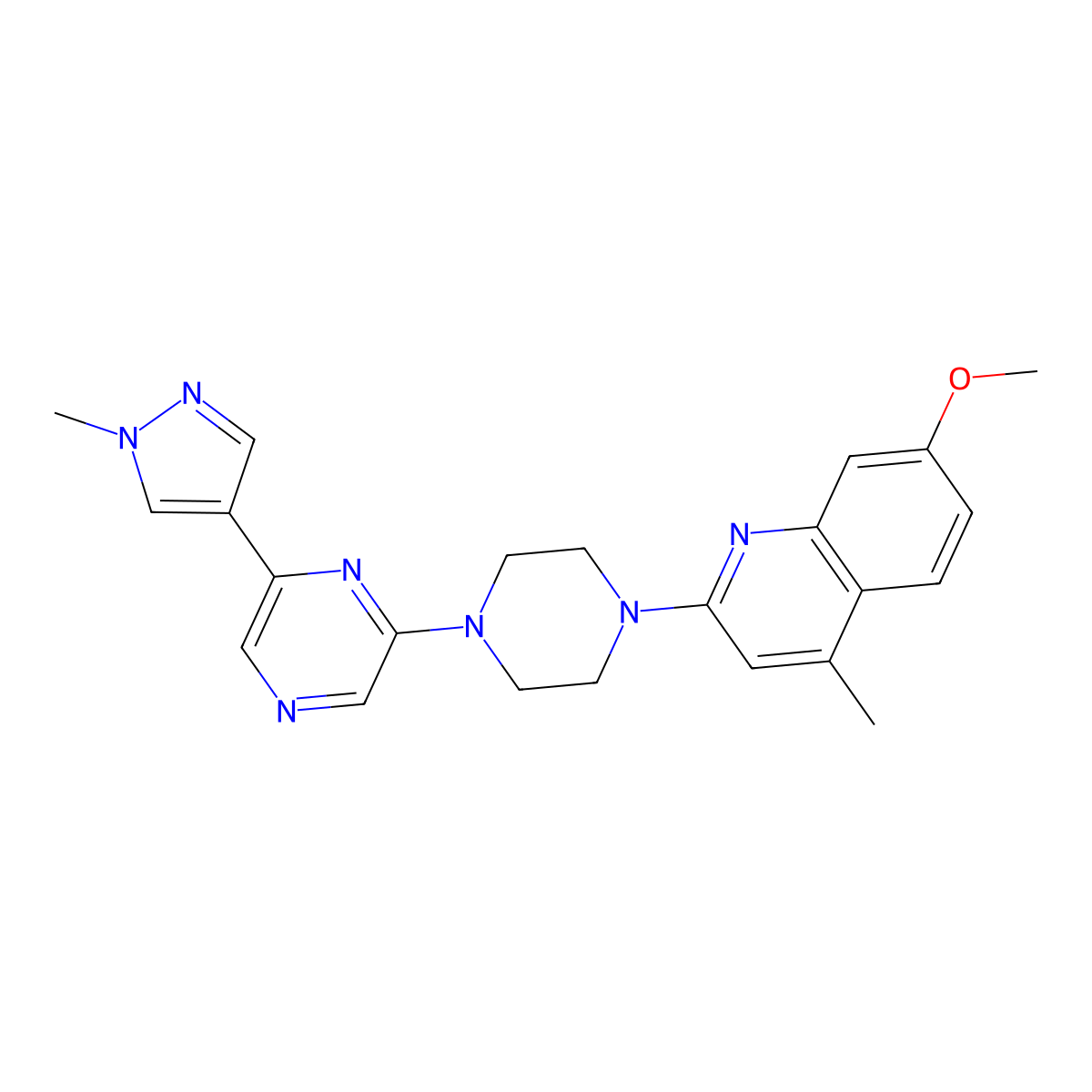 7-methoxy-4-methyl-2-{4-[6-(1-methyl-1H-pyrazol-4-yl)pyrazin-2-yl]piperazin-1-yl}quinoline molecular structure, CAS 2770614-45-2