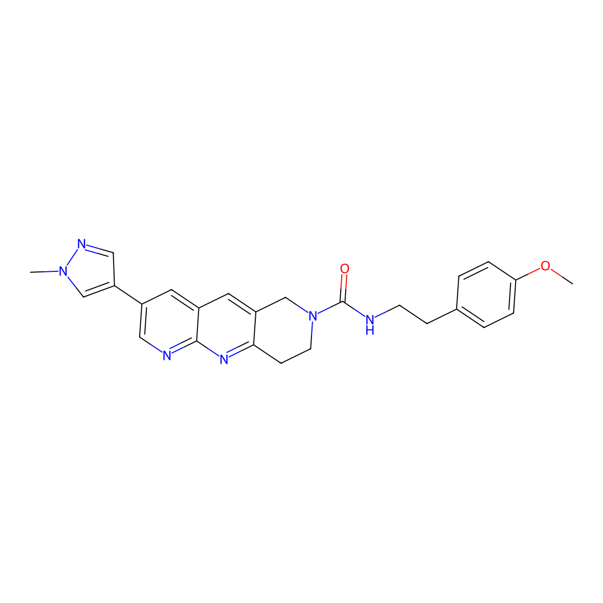 N-[2-(4-methoxyphenyl)ethyl]-3-(1-methyl-1H-pyrazol-4-yl)-6H,7H,8H,9H-pyrido[2,3-b]1,6-naphthyridine-7-carboxamide molecular structure, CAS 2770614-48-5