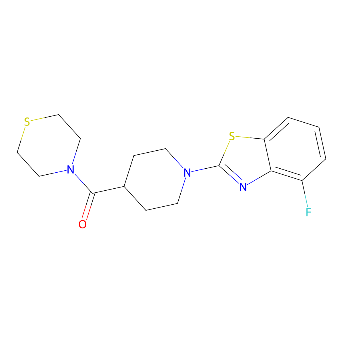 4-Fluoro-2-[4-(thiomorpholine-4-carbonyl)piperidin-1-yl]-1,3-benzothiazole molecular structure, CAS 2770614-50-9