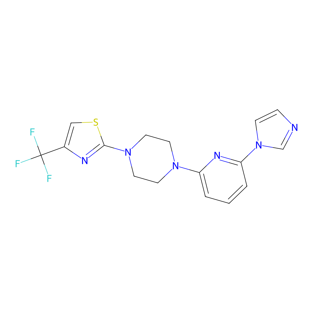 1-[6-(1H-imidazol-1-yl)pyridin-2-yl]-4-[4-(trifluoromethyl)-1,3-thiazol-2-yl]piperazine molecular structure, CAS 2770614-51-0