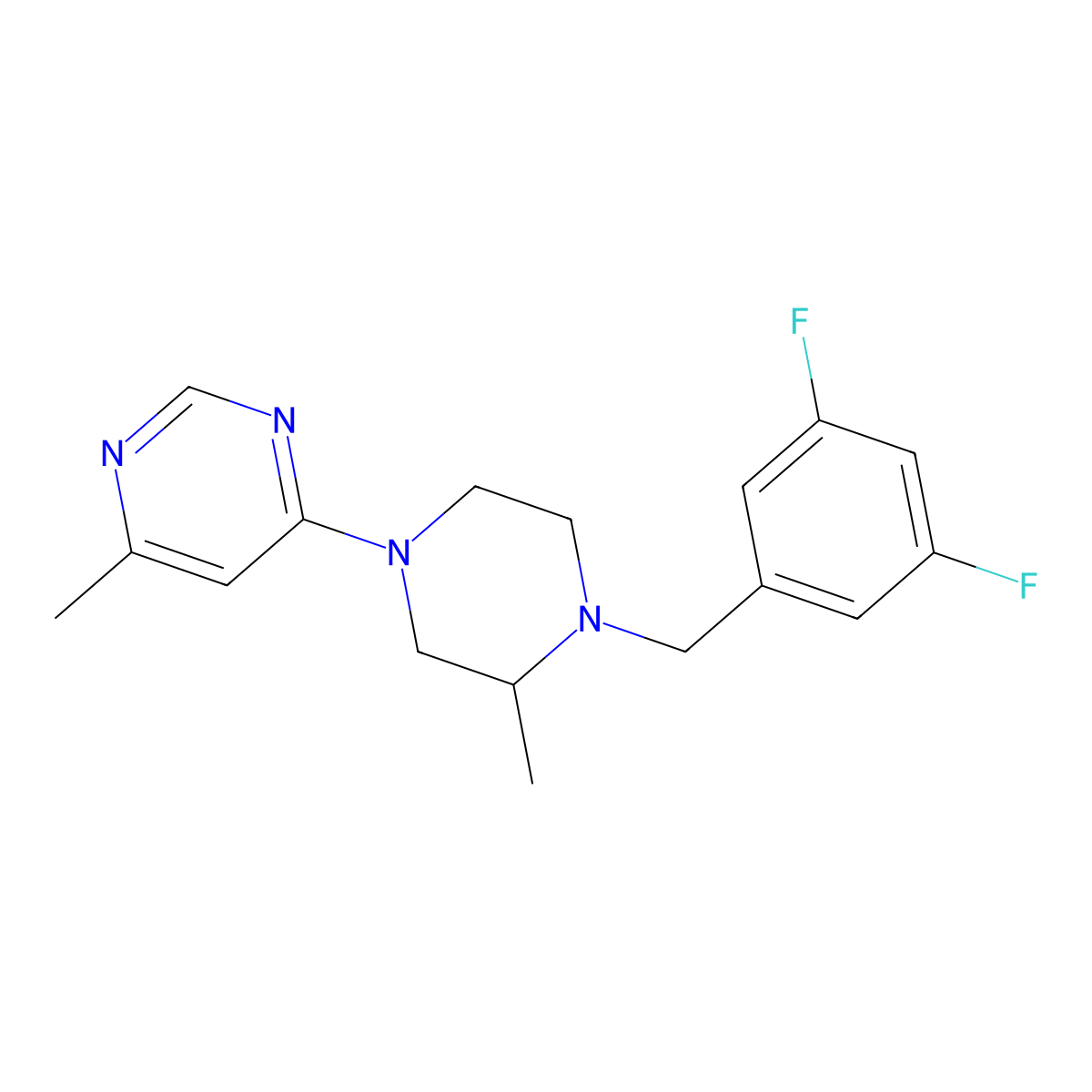 4-{4-[(3,5-Difluorophenyl)methyl]-3-methylpiperazin-1-yl}-6-methylpyrimidine molecular structure, CAS 2770614-67-8