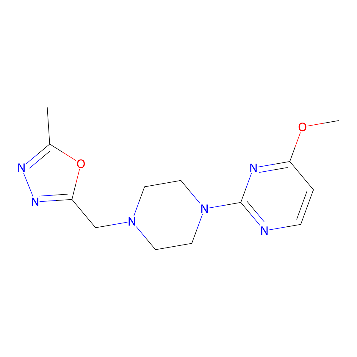 4-Methoxy-2-{4-[(5-methyl-1,3,4-oxadiazol-2-yl)methyl]piperazin-1-yl}pyrimidine molecular structure, CAS 2770614-68-9