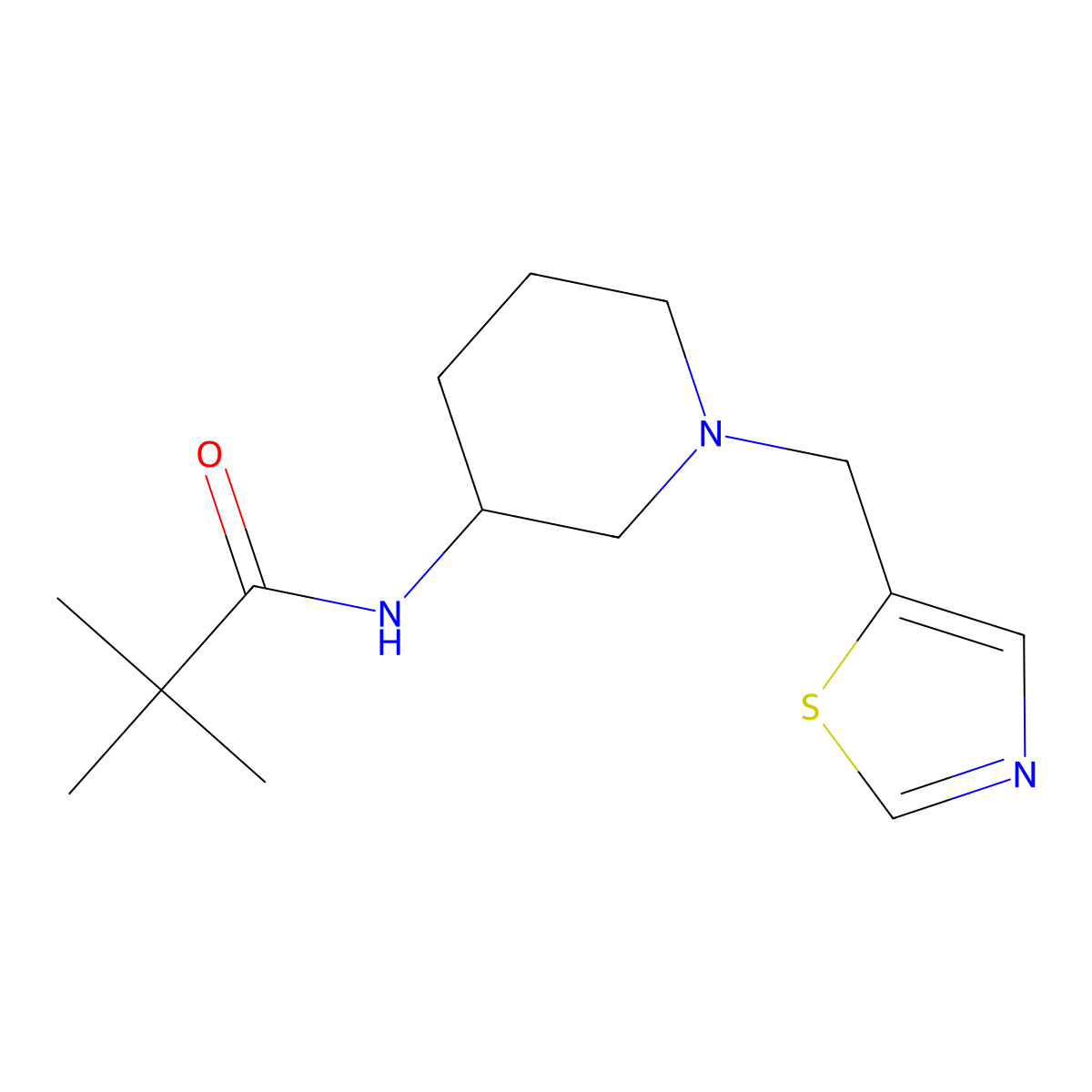 2,2-dimethyl-N-{1-[(1,3-thiazol-5-yl)methyl]piperidin-3-yl}propanamide molecular structure, CAS 2770614-71-4