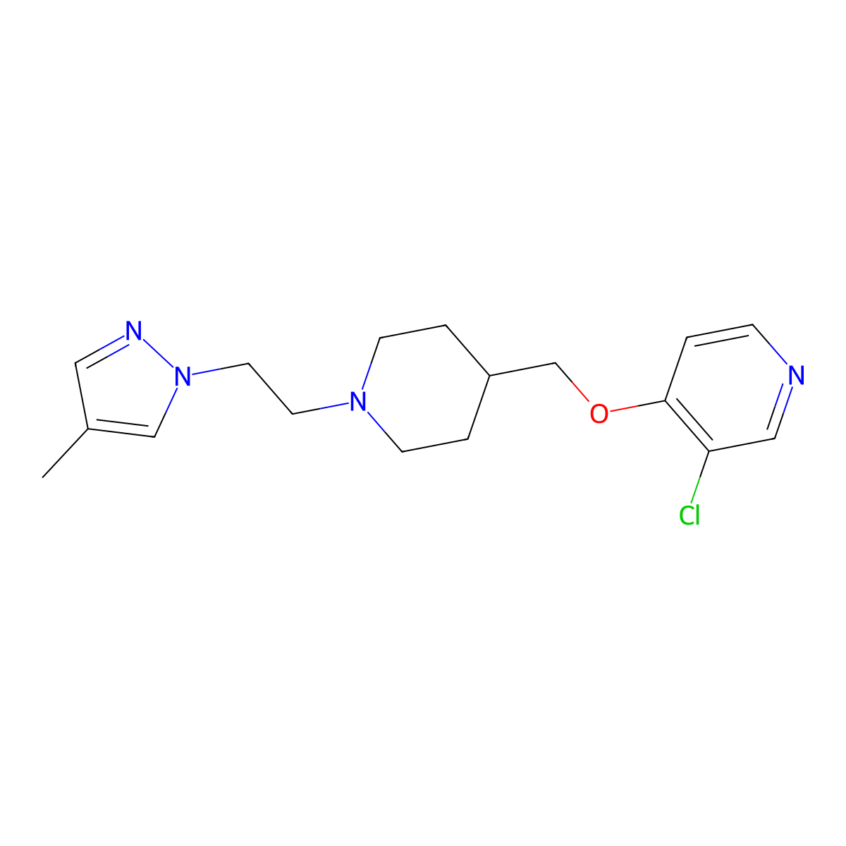 3-chloro-4-({1-[2-(4-methyl-1H-pyrazol-1-yl)ethyl]piperidin-4-yl}methoxy)pyridine molecular structure, CAS 2770614-74-7