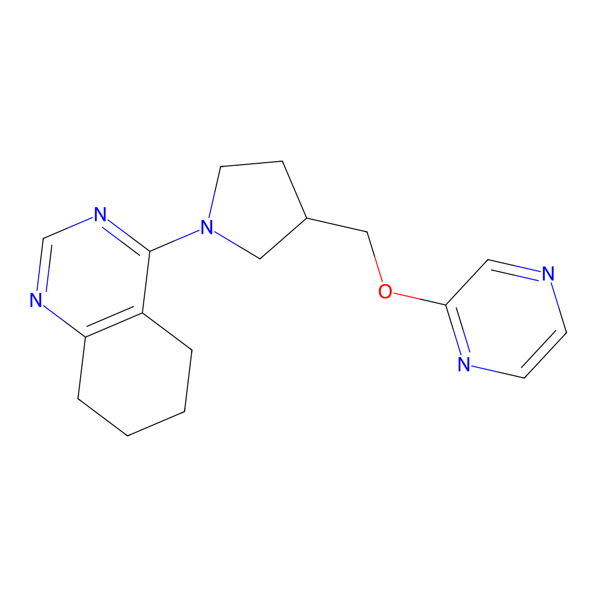 4-{3-[(Pyrazin-2-yloxy)methyl]pyrrolidin-1-yl}-5,6,7,8-tetrahydroquinazoline molecular structure, CAS 2770614-77-0