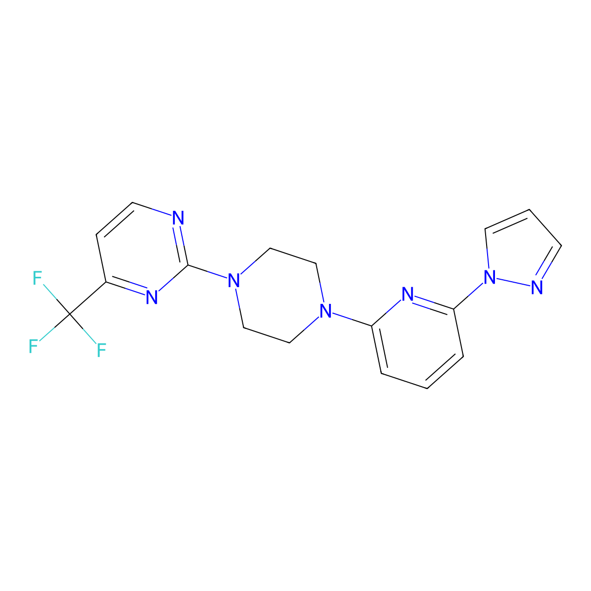 2-{4-[6-(1H-pyrazol-1-yl)pyridin-2-yl]piperazin-1-yl}-4-(trifluoromethyl)pyrimidine molecular structure, CAS 2770614-80-5