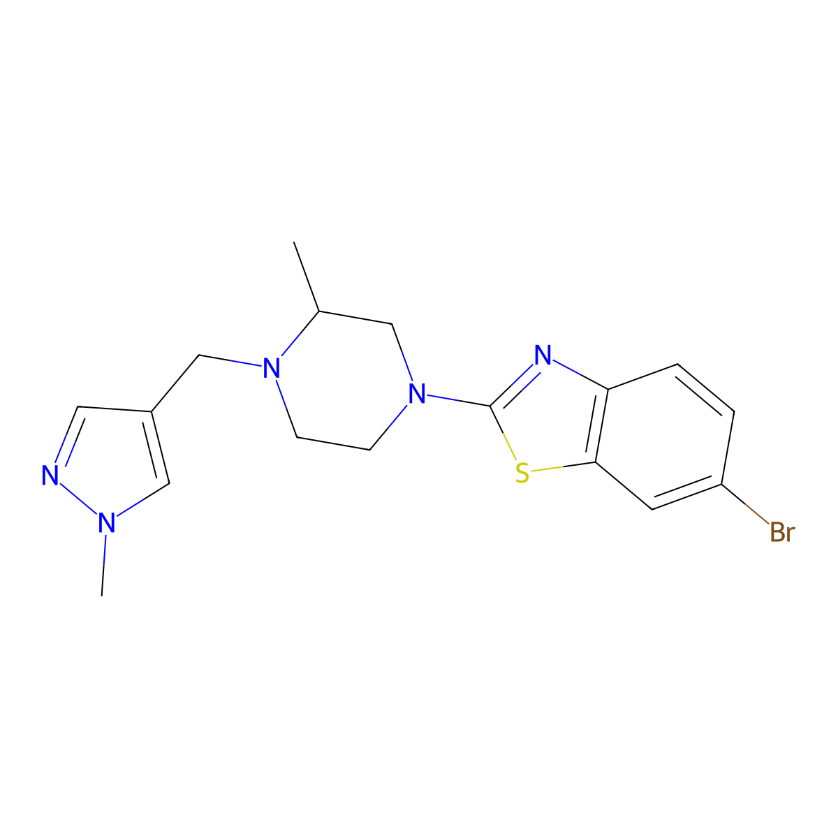 6-bromo-2-{3-methyl-4-[(1-methyl-1H-pyrazol-4-yl)methyl]piperazin-1-yl}-1,3-benzothiazole molecular structure, CAS 2770614-82-7