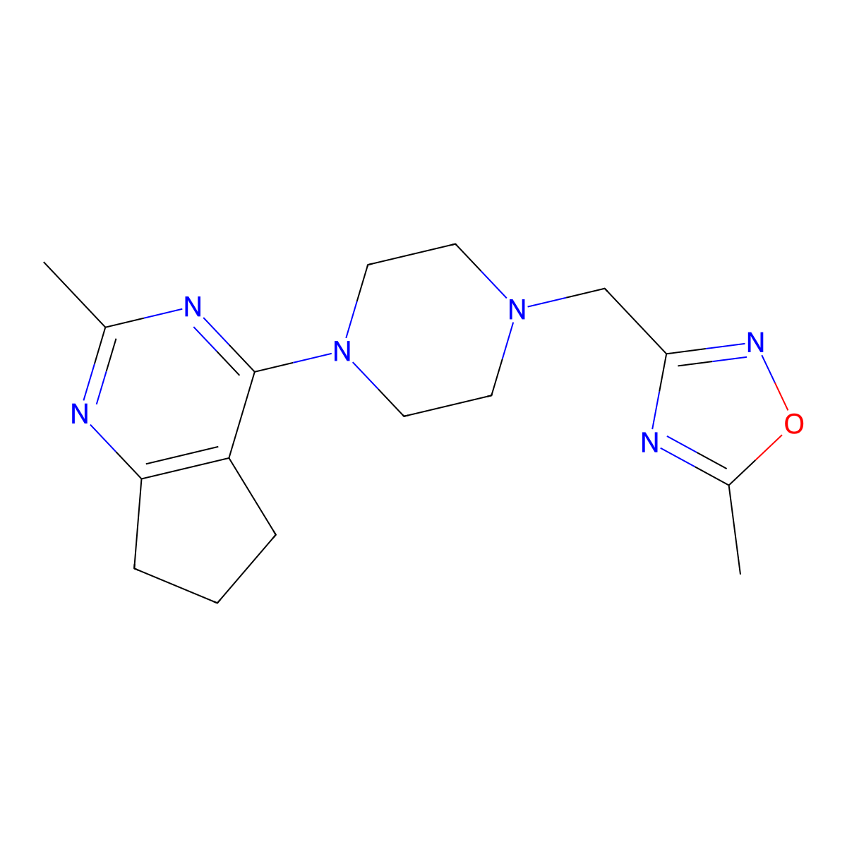 1-[(5-methyl-1,2,4-oxadiazol-3-yl)methyl]-4-{2-methyl-5H,6H,7H-cyclopenta[d]pyrimidin-4-yl}piperazine molecular structure, CAS 2770614-83-8