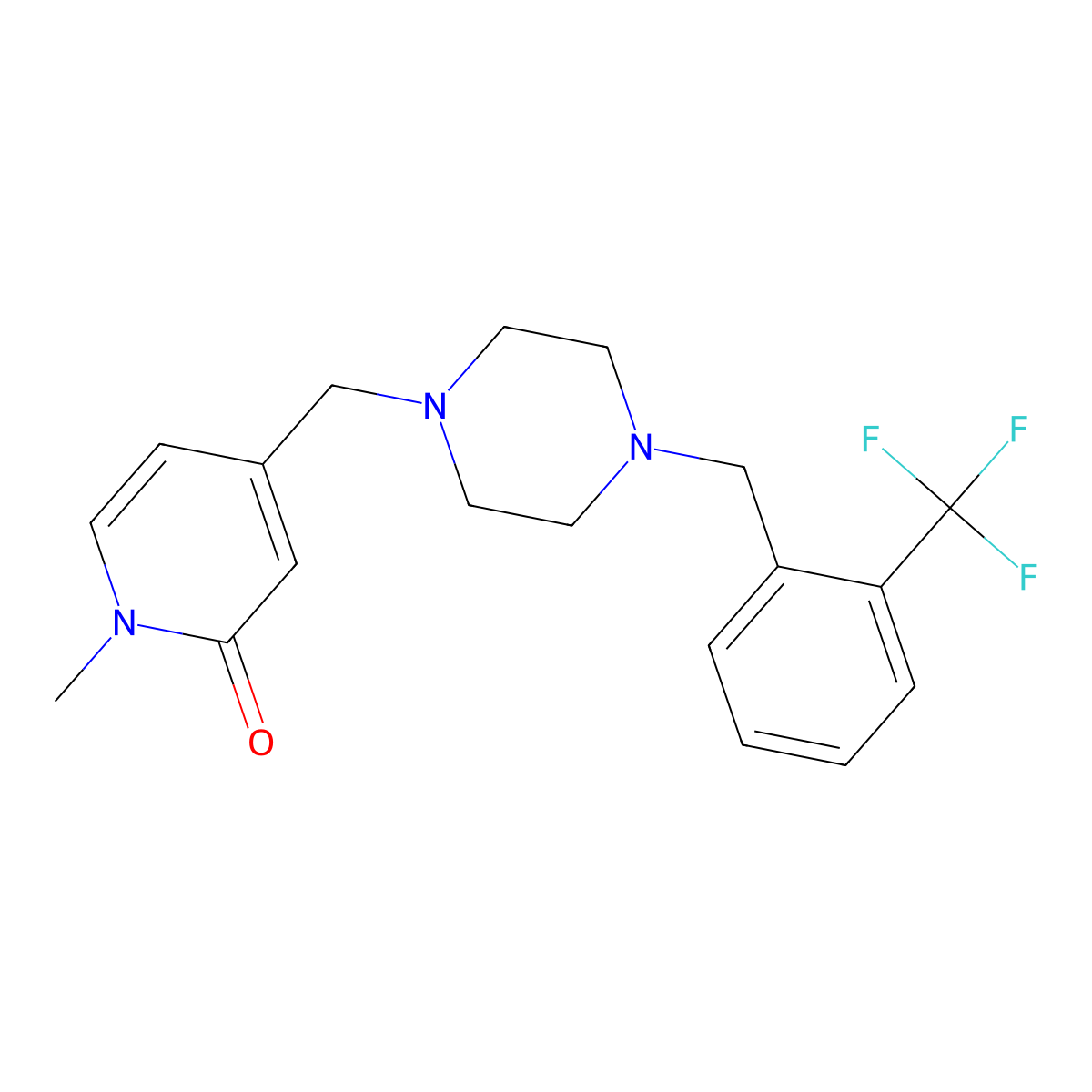 1-Methyl-4-[(4-{[2-(trifluoromethyl)phenyl]methyl}piperazin-1-yl)methyl]-1,2-dihydropyridin-2-one molecular structure, CAS 2770614-91-8
