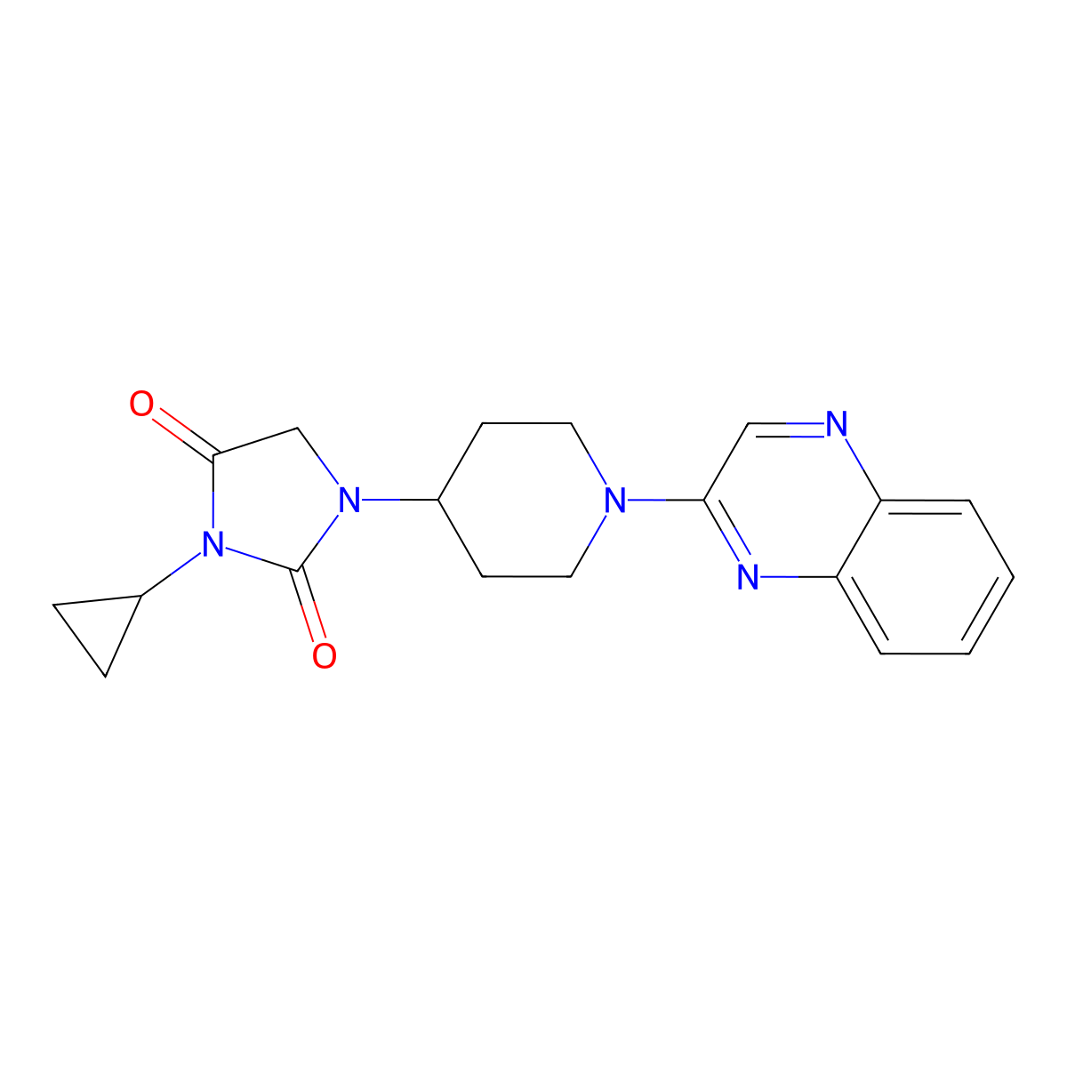 3-Cyclopropyl-1-[1-(quinoxalin-2-yl)piperidin-4-yl]imidazolidine-2,4-dione molecular structure, CAS 2770614-94-1
