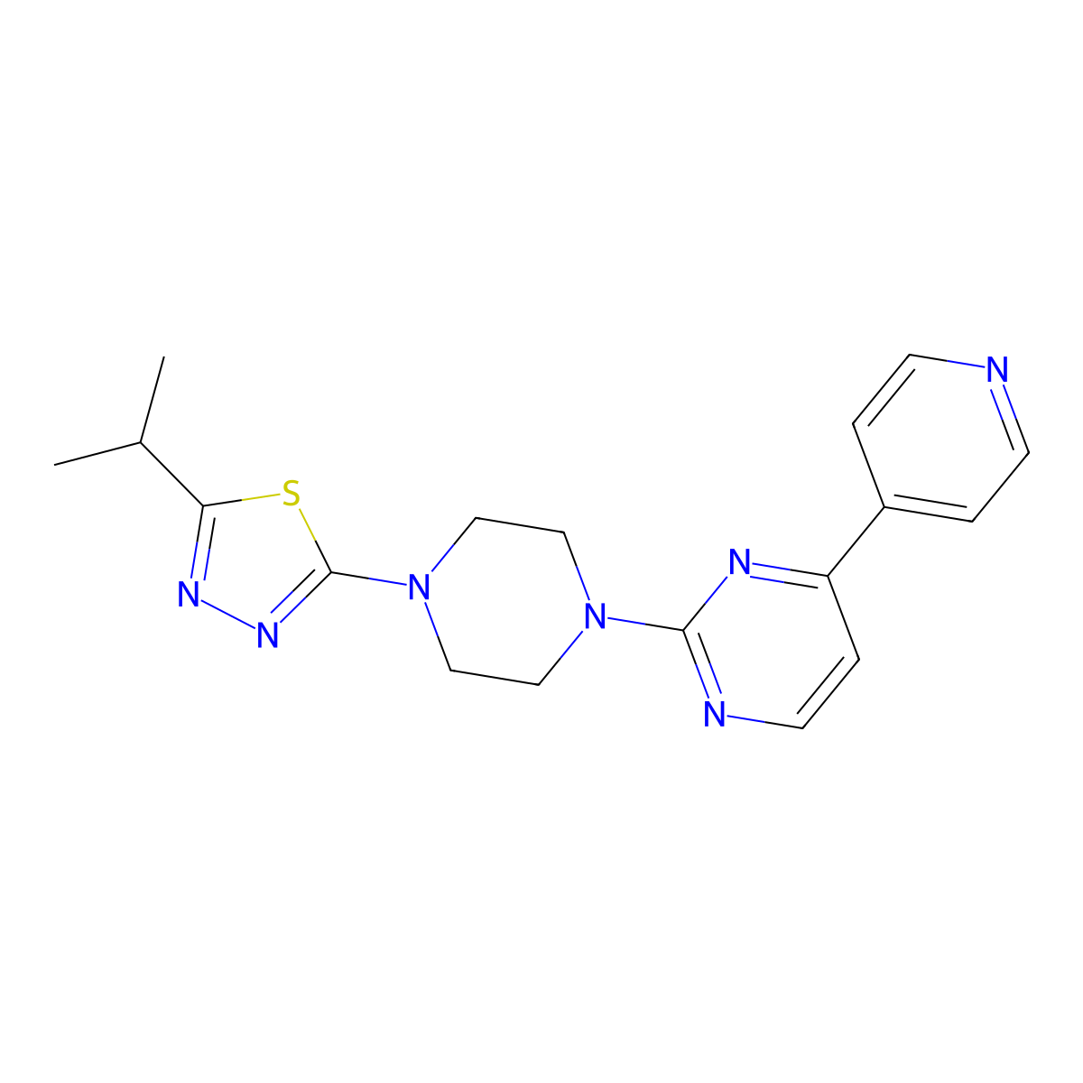 2-{4-[5-(Propan-2-yl)-1,3,4-thiadiazol-2-yl]piperazin-1-yl}-4-(pyridin-4-yl)pyrimidine molecular structure, CAS 2770615-04-6