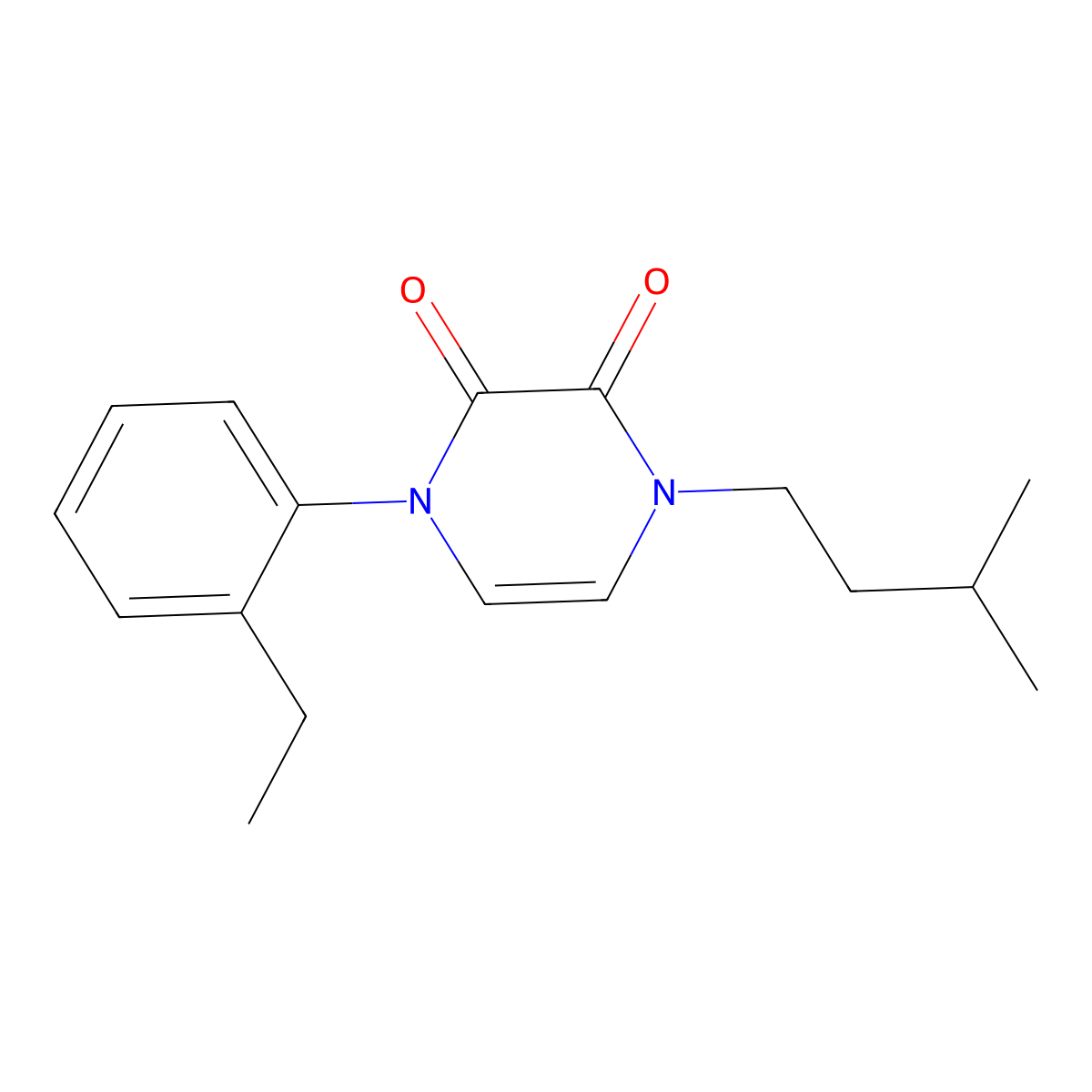 1-(2-Ethylphenyl)-4-(3-methylbutyl)-1,2,3,4-tetrahydropyrazine-2,3-dione molecular structure, CAS 2770615-06-8