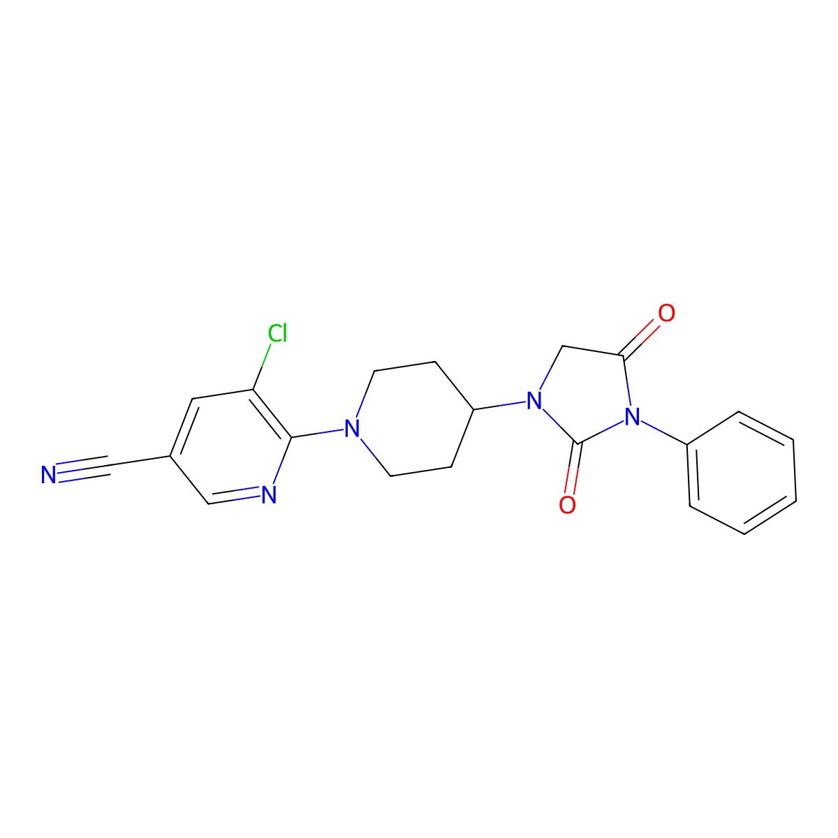 5-Chloro-6-[4-(2,4-dioxo-3-phenylimidazolidin-1-yl)piperidin-1-yl]pyridine-3-carbonitrile molecular structure, CAS 2770615-08-0
