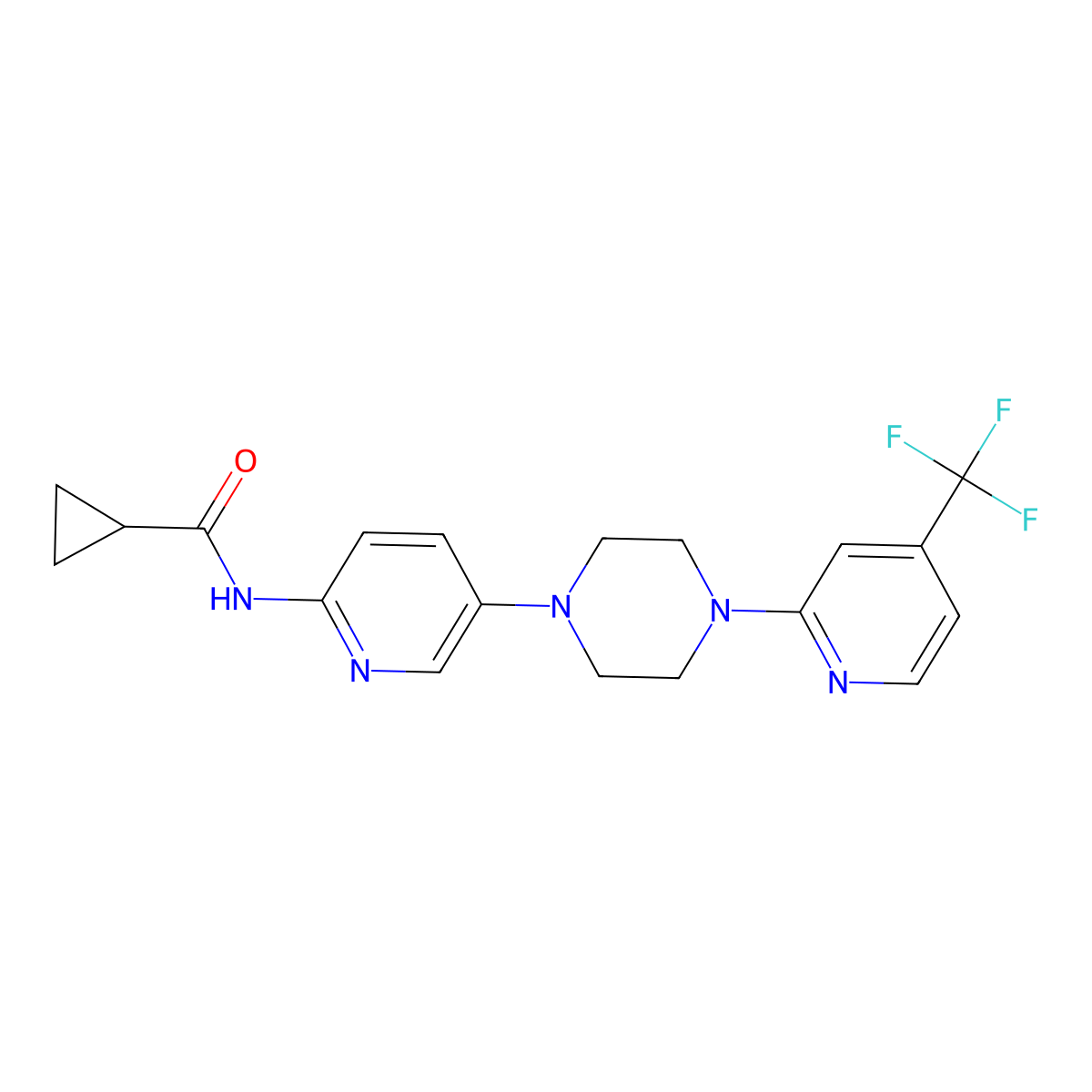 N-(5-{4-[4-(trifluoromethyl)pyridin-2-yl]piperazin-1-yl}pyridin-2-yl)cyclopropanecarboxamide molecular structure, CAS 2770615-09-1