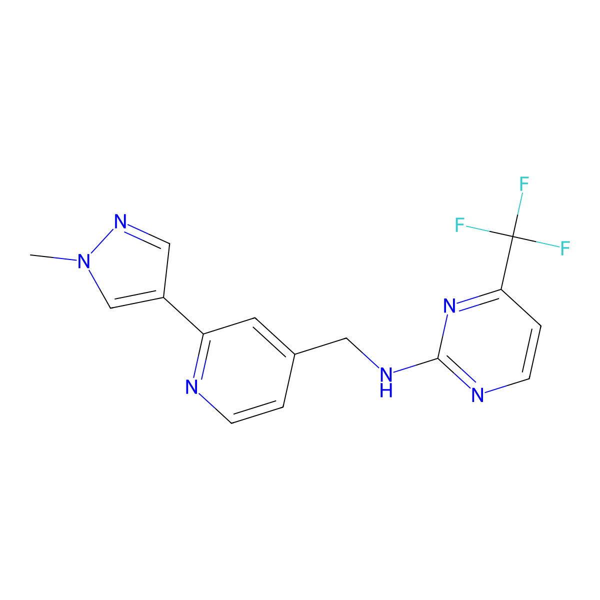 N-{[2-(1-methyl-1H-pyrazol-4-yl)pyridin-4-yl]methyl}-4-(trifluoromethyl)pyrimidin-2-amine molecular structure, CAS 2770615-10-4