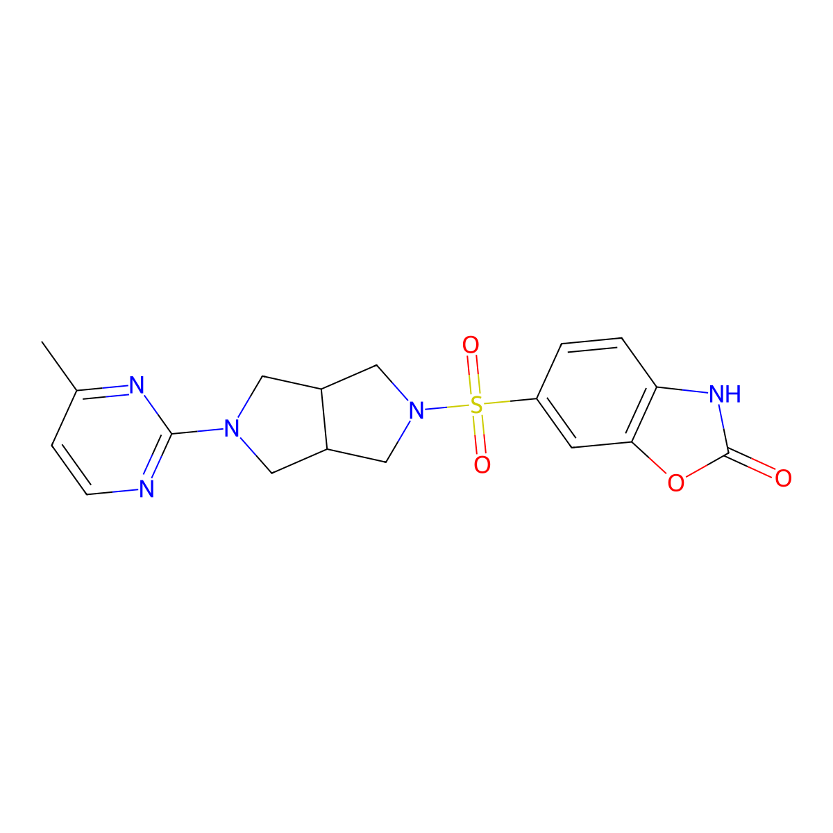 6-{[5-(4-Methylpyrimidin-2-yl)-octahydropyrrolo[3,4-c]pyrrol-2-yl]sulfonyl}-2,3-dihydro-1,3-benzoxazol-2-one molecular structure, CAS 2770615-12-6