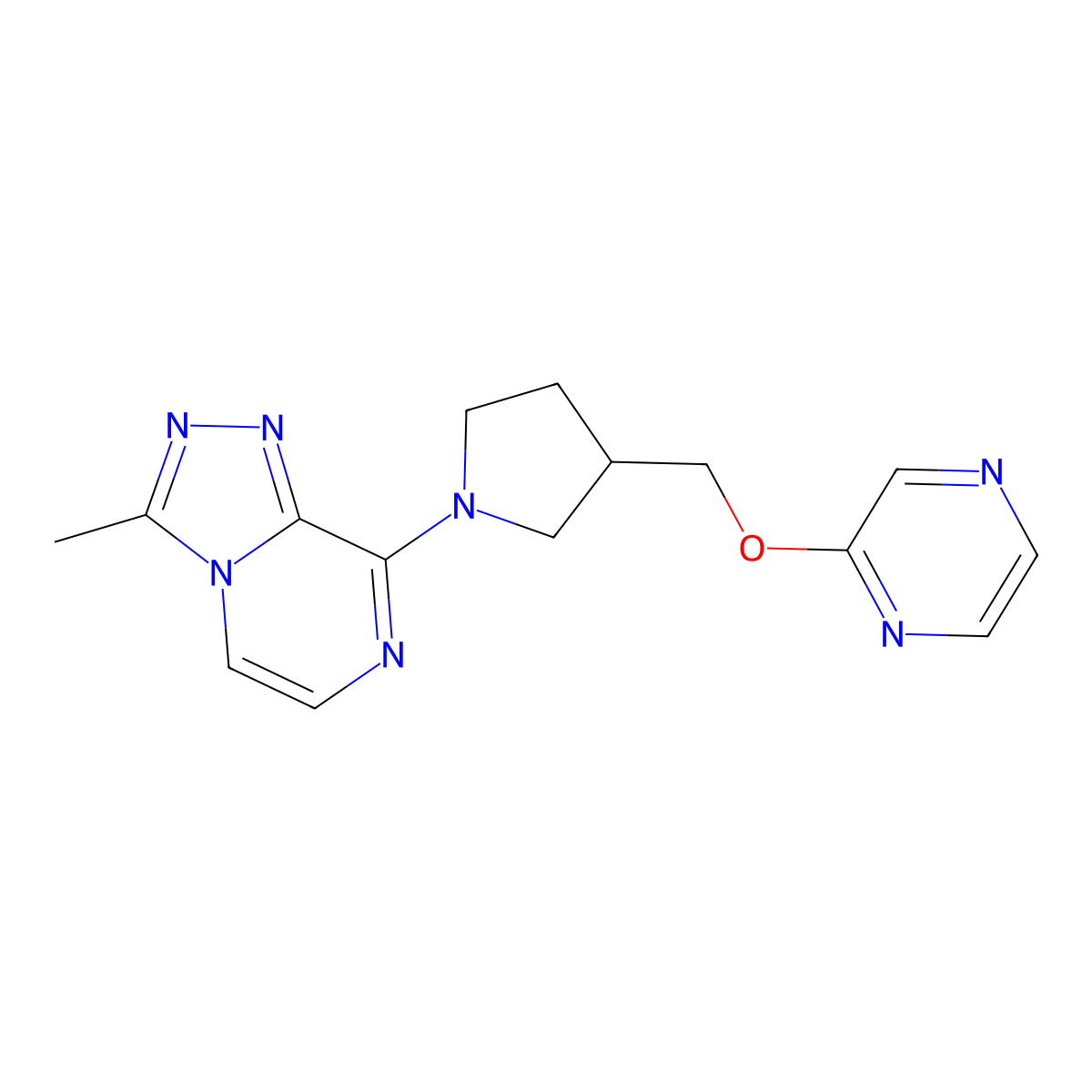 2-[(1-{3-Methyl-[1,2,4]triazolo[4,3-a]pyrazin-8-yl}pyrrolidin-3-yl)methoxy]pyrazine molecular structure, CAS 2770615-16-0