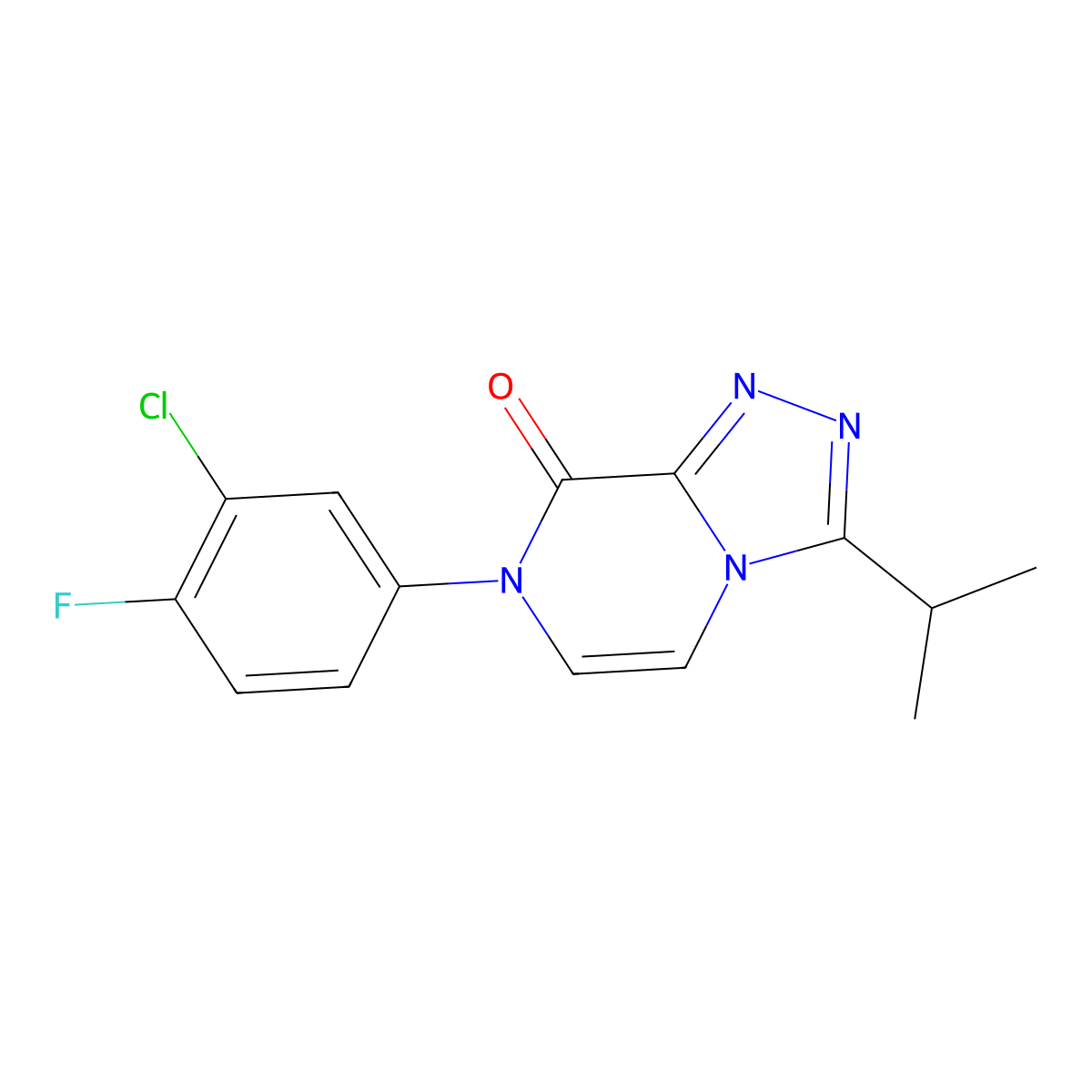 7-(3-chloro-4-fluorophenyl)-3-(propan-2-yl)-7H,8H-[1,2,4]triazolo[4,3-a]pyrazin-8-one molecular structure, CAS 2770615-18-2