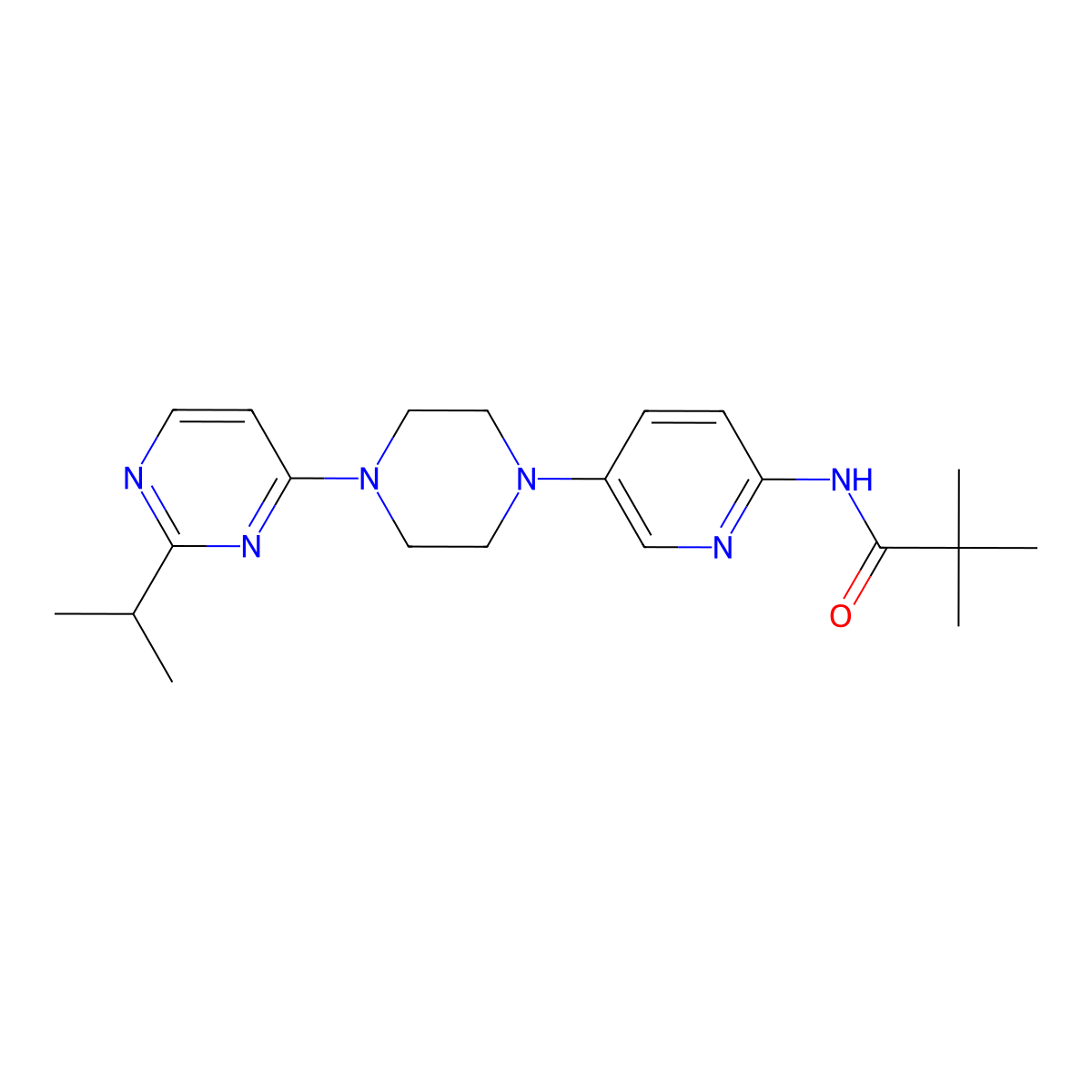 2,2-dimethyl-N-(5-{4-[2-(propan-2-yl)pyrimidin-4-yl]piperazin-1-yl}pyridin-2-yl)propanamide molecular structure, CAS 2770615-19-3