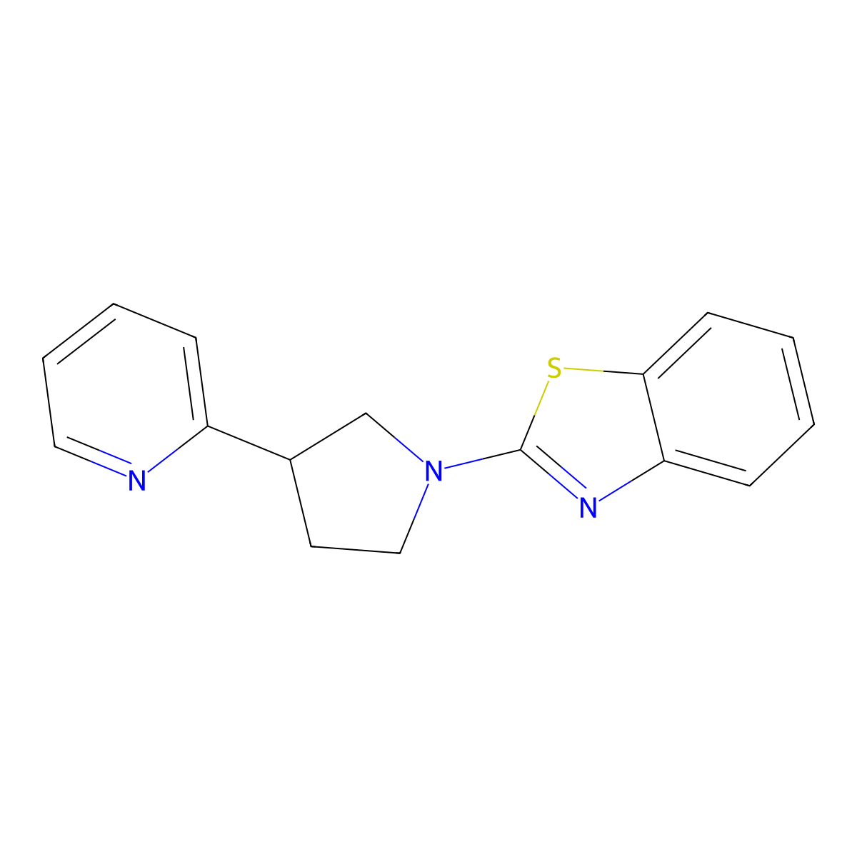 2-[3-(Pyridin-2-yl)pyrrolidin-1-yl]-1,3-benzothiazole molecular structure, CAS 2770615-20-6