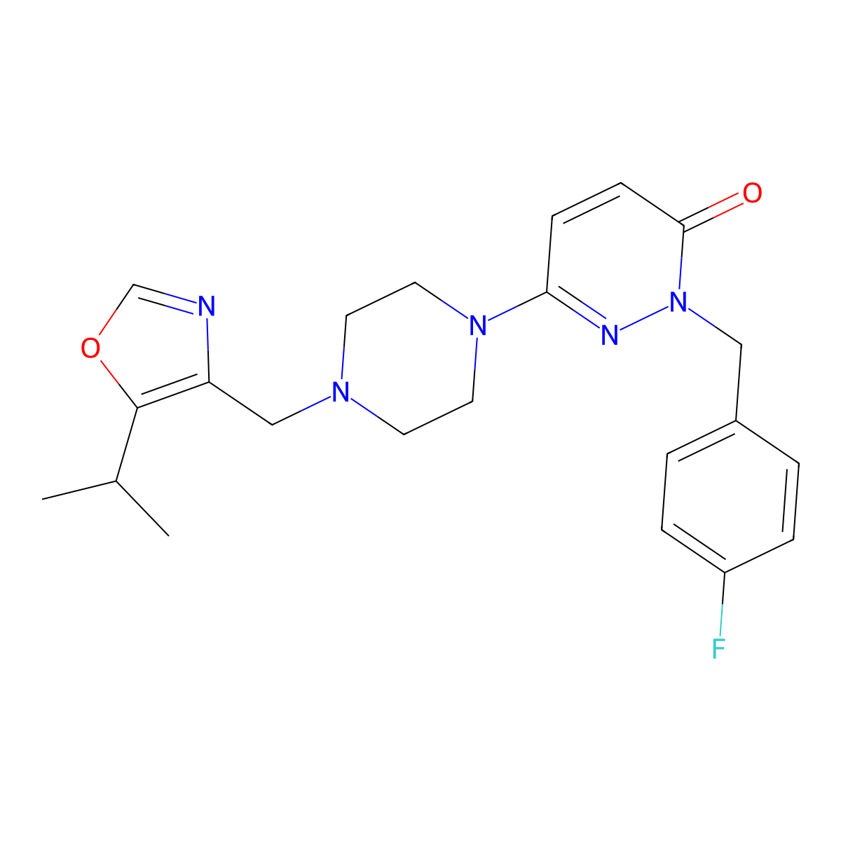 2-[(4-Fluorophenyl)methyl]-6-(4-{[5-(propan-2-yl)-1,3-oxazol-4-yl]methyl}piperazin-1-yl)-2,3-dihydropyridazin-3-one molecular structure, CAS 2770615-22-8