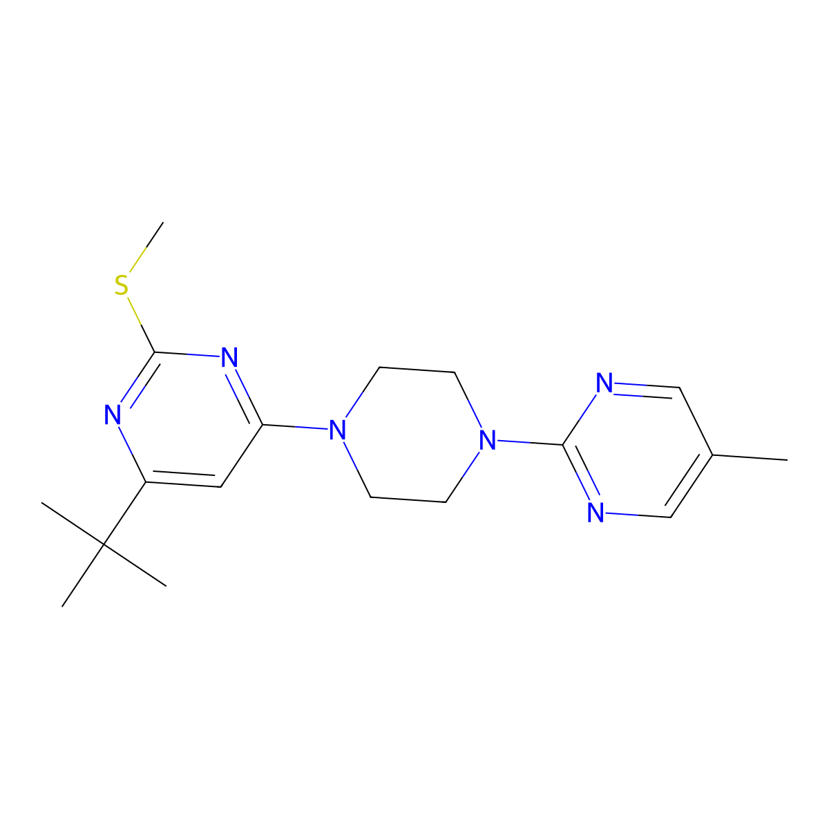 4-Tert-butyl-6-[4-(5-methylpyrimidin-2-yl)piperazin-1-yl]-2-(methylsulfanyl)pyrimidine molecular structure, CAS 2770615-32-0