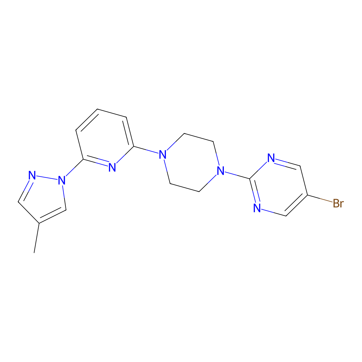 5-bromo-2-{4-[6-(4-methyl-1H-pyrazol-1-yl)pyridin-2-yl]piperazin-1-yl}pyrimidine molecular structure, CAS 2770615-36-4