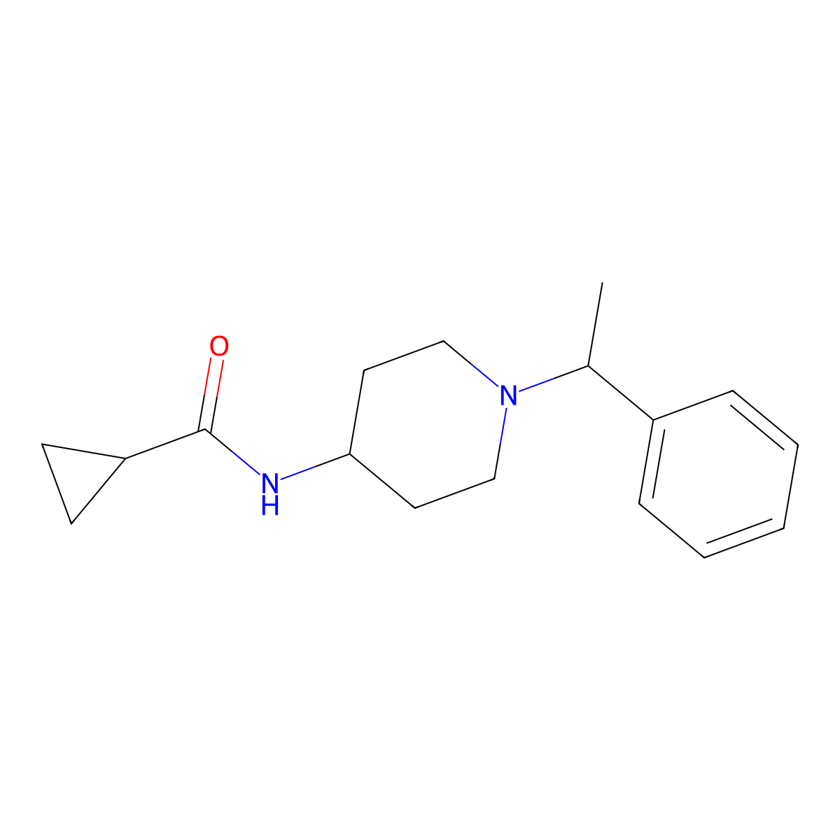 N-[1-(1-phenylethyl)piperidin-4-yl]cyclopropanecarboxamide molecular structure, CAS 2770615-40-0