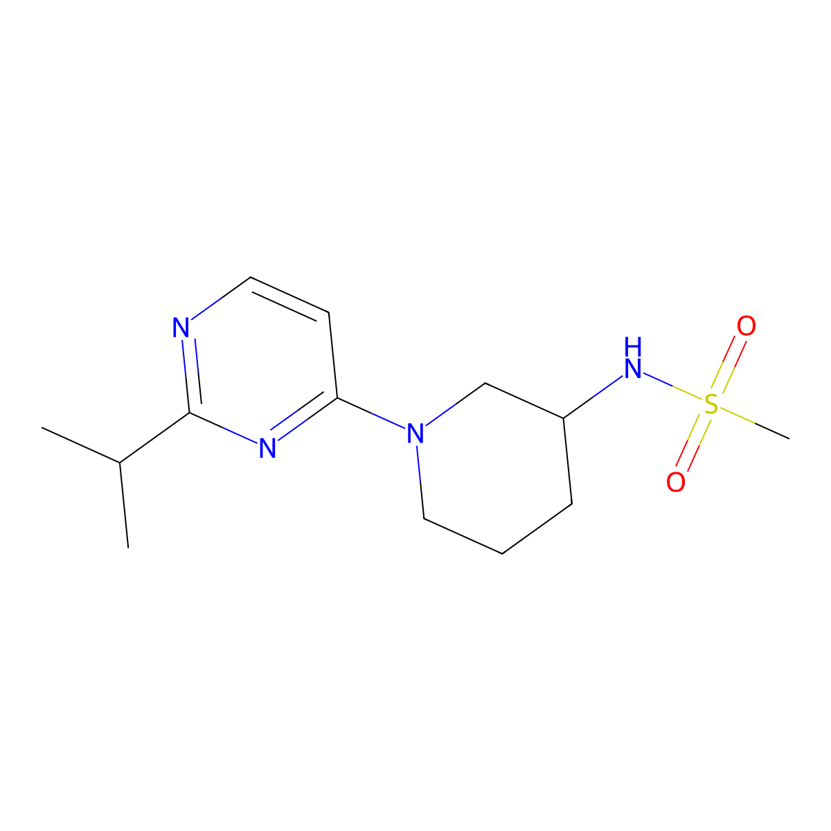 N-{1-[2-(propan-2-yl)pyrimidin-4-yl]piperidin-3-yl}methanesulfonamide molecular structure, CAS 2770615-44-4