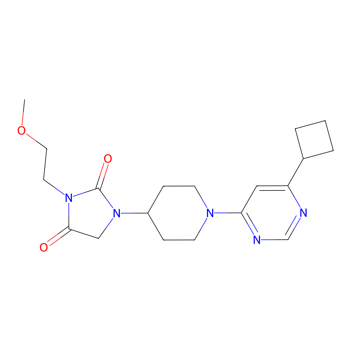 1-[1-(6-Cyclobutylpyrimidin-4-yl)piperidin-4-yl]-3-(2-methoxyethyl)imidazolidine-2,4-dione molecular structure, CAS 2770615-46-6