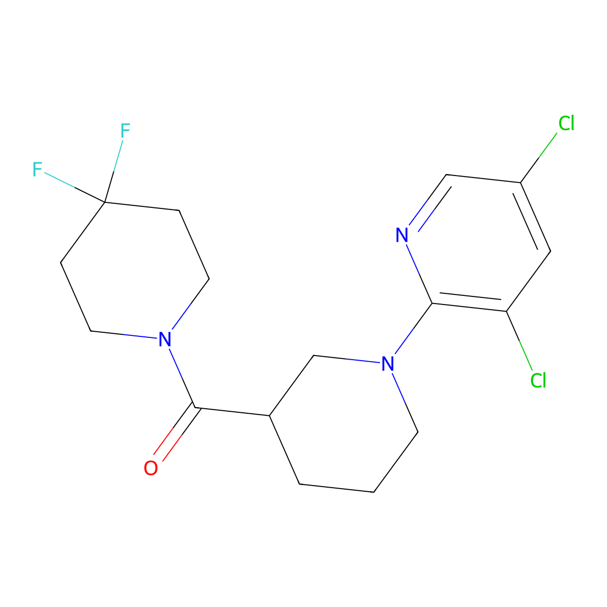 3,5-Dichloro-2-[3-(4,4-difluoropiperidine-1-carbonyl)piperidin-1-yl]pyridine molecular structure, CAS 2770615-49-9