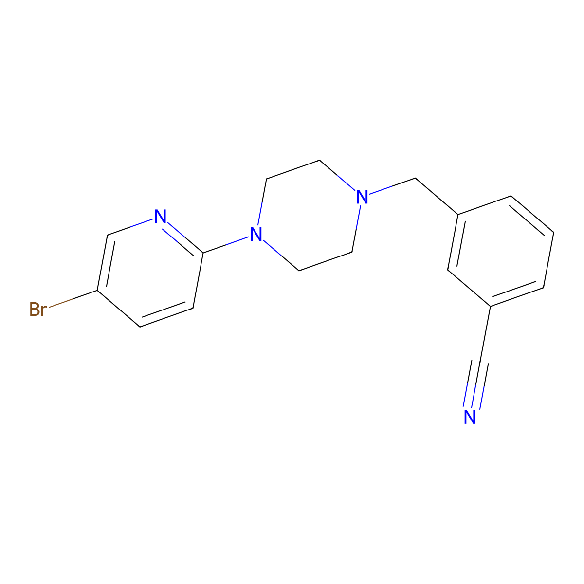 3-{[4-(5-Bromopyridin-2-yl)piperazin-1-yl]methyl}benzonitrile molecular structure, CAS 2770615-51-3