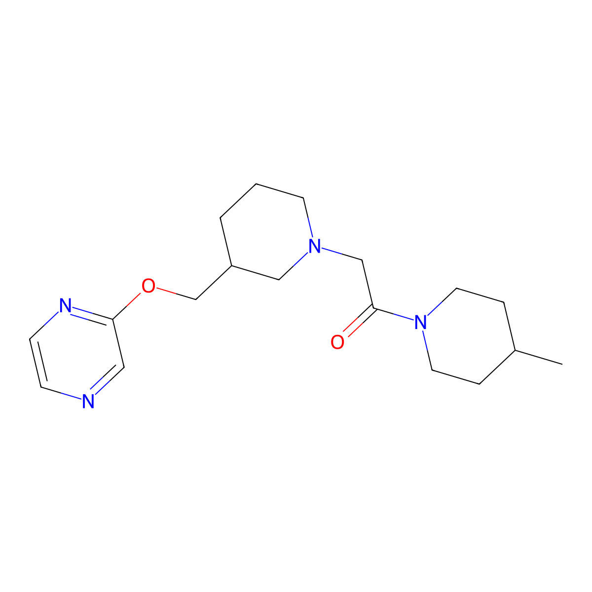 1-(4-Methylpiperidin-1-yl)-2-{3-[(pyrazin-2-yloxy)methyl]piperidin-1-yl}ethan-1-one molecular structure, CAS 2770615-55-7