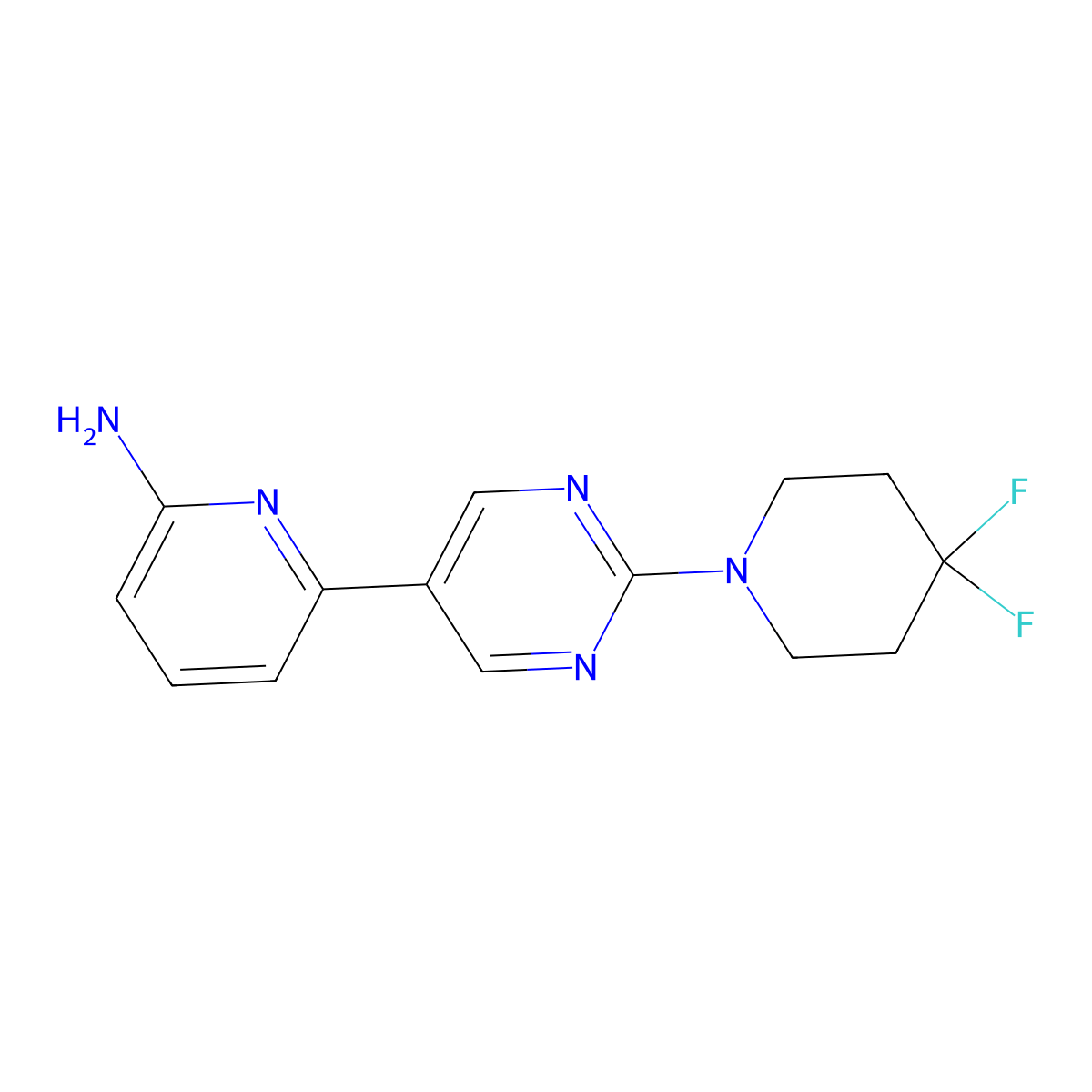 6-[2-(4,4-Difluoropiperidin-1-yl)pyrimidin-5-yl]pyridin-2-amine molecular structure, CAS 2770615-56-8