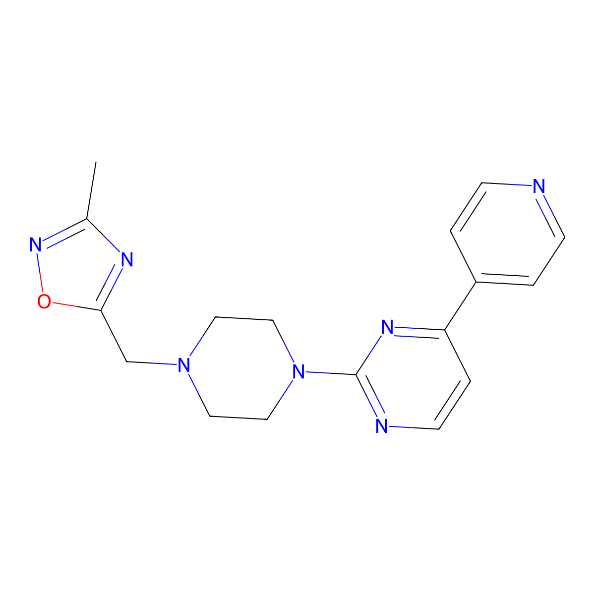 2-{4-[(3-Methyl-1,2,4-oxadiazol-5-yl)methyl]piperazin-1-yl}-4-(pyridin-4-yl)pyrimidine molecular structure, CAS 2770615-58-0