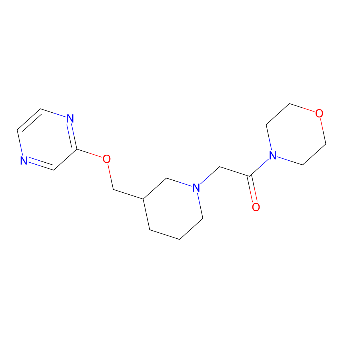 1-(Morpholin-4-yl)-2-{3-[(pyrazin-2-yloxy)methyl]piperidin-1-yl}ethan-1-one molecular structure, CAS 2770615-65-9