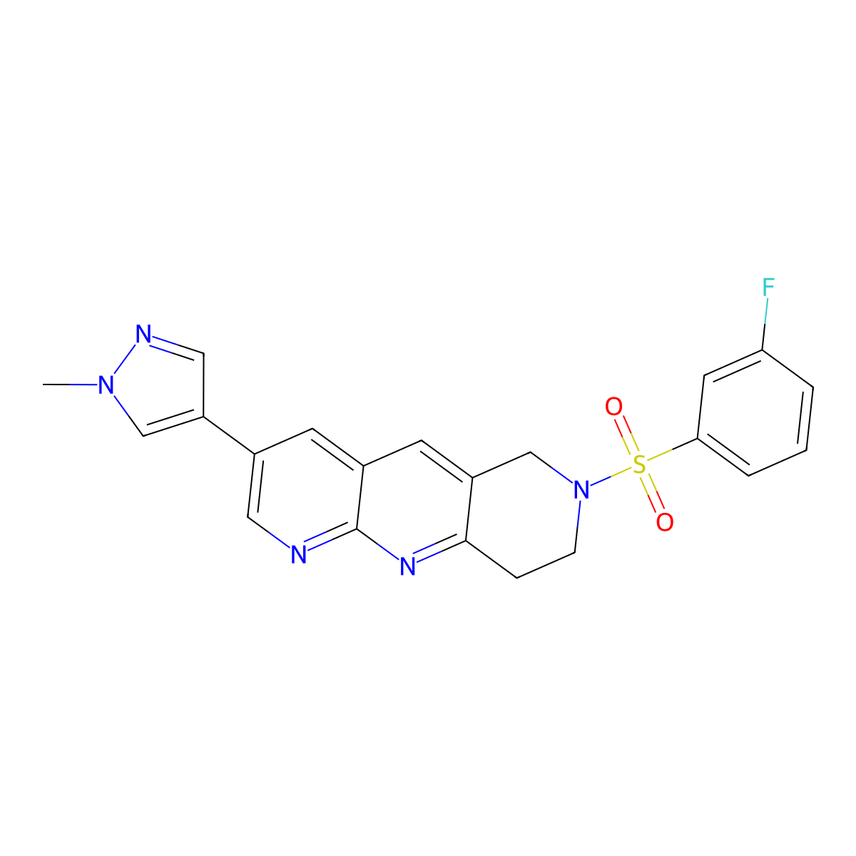 4-[7-(3-fluorobenzenesulfonyl)-6H,7H,8H,9H-pyrido[2,3-b]1,6-naphthyridin-3-yl]-1-methyl-1H-pyrazole molecular structure, CAS 2770615-73-9
