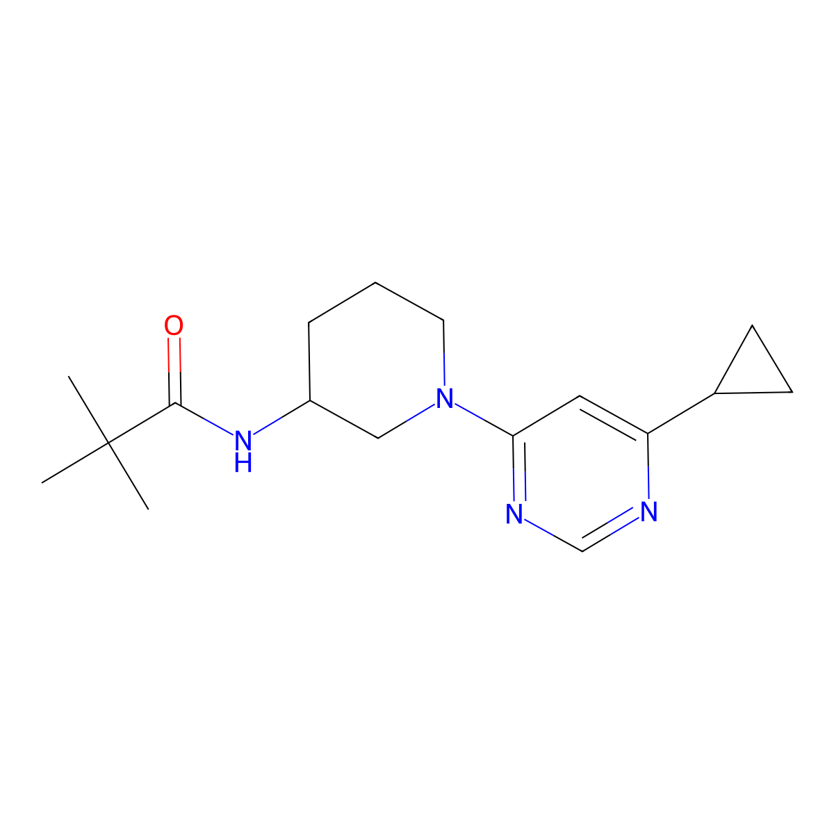 N-[1-(6-cyclopropylpyrimidin-4-yl)piperidin-3-yl]-2,2-dimethylpropanamide molecular structure, CAS 2770615-74-0