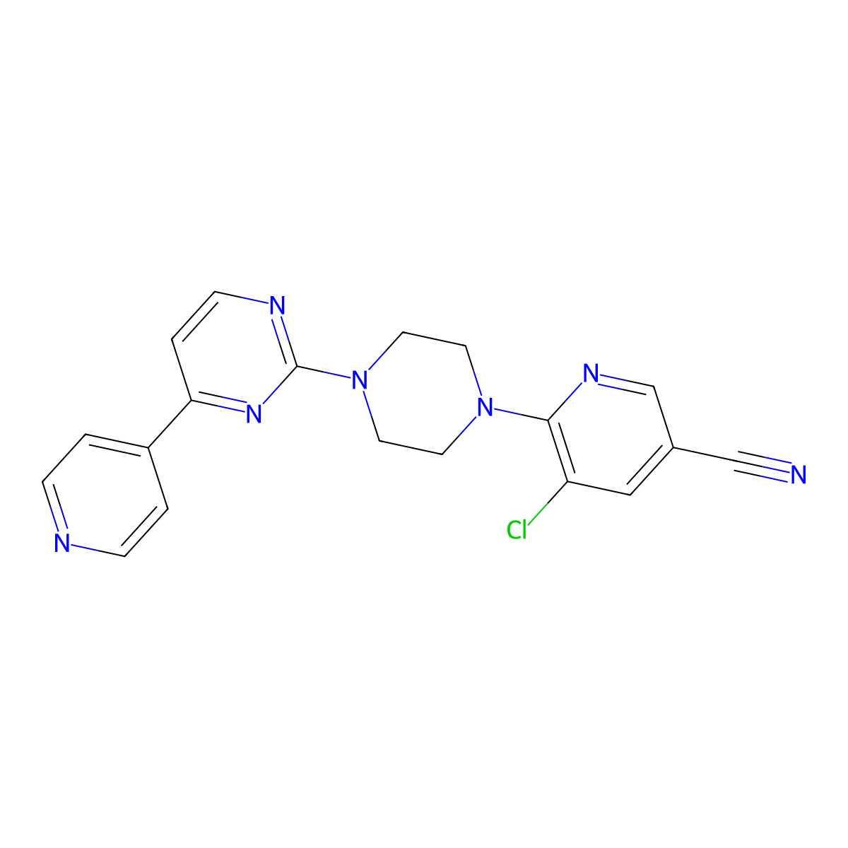 5-Chloro-6-{4-[4-(pyridin-4-yl)pyrimidin-2-yl]piperazin-1-yl}pyridine-3-carbonitrile molecular structure, CAS 2770615-75-1
