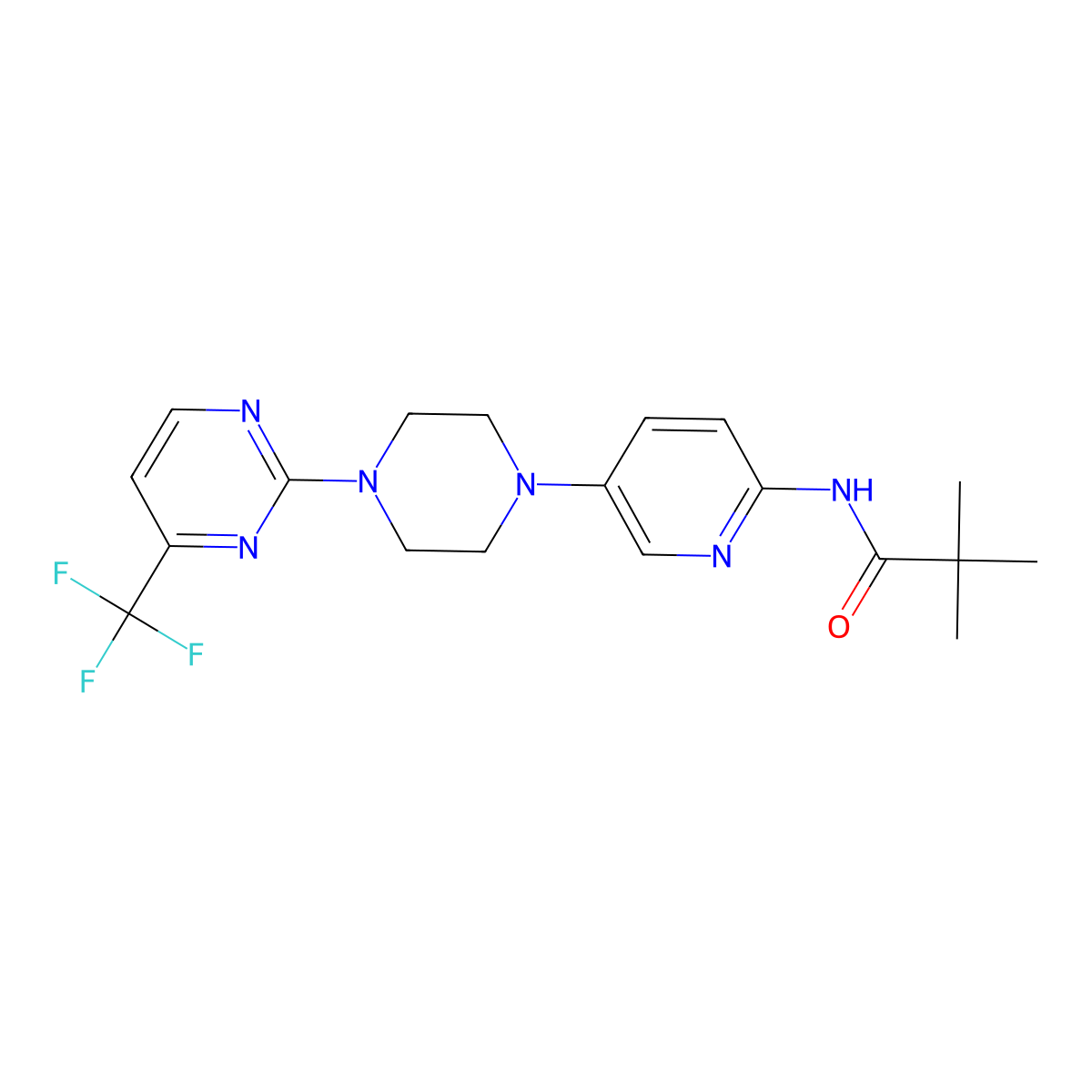 2,2-dimethyl-N-(5-{4-[4-(trifluoromethyl)pyrimidin-2-yl]piperazin-1-yl}pyridin-2-yl)propanamide molecular structure, CAS 2770615-78-4
