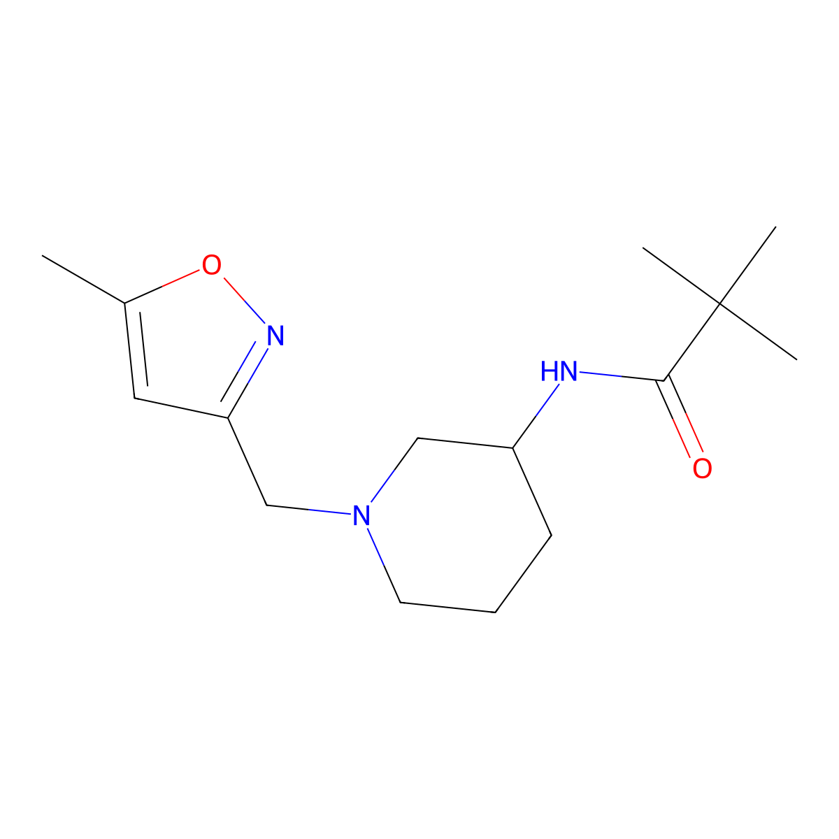 2,2-dimethyl-N-{1-[(5-methyl-1,2-oxazol-3-yl)methyl]piperidin-3-yl}propanamide molecular structure, CAS 2770615-80-8