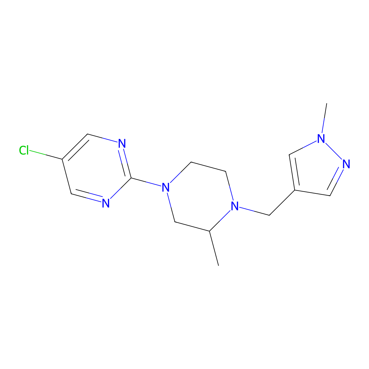 5-chloro-2-{3-methyl-4-[(1-methyl-1H-pyrazol-4-yl)methyl]piperazin-1-yl}pyrimidine molecular structure, CAS 2770615-81-9