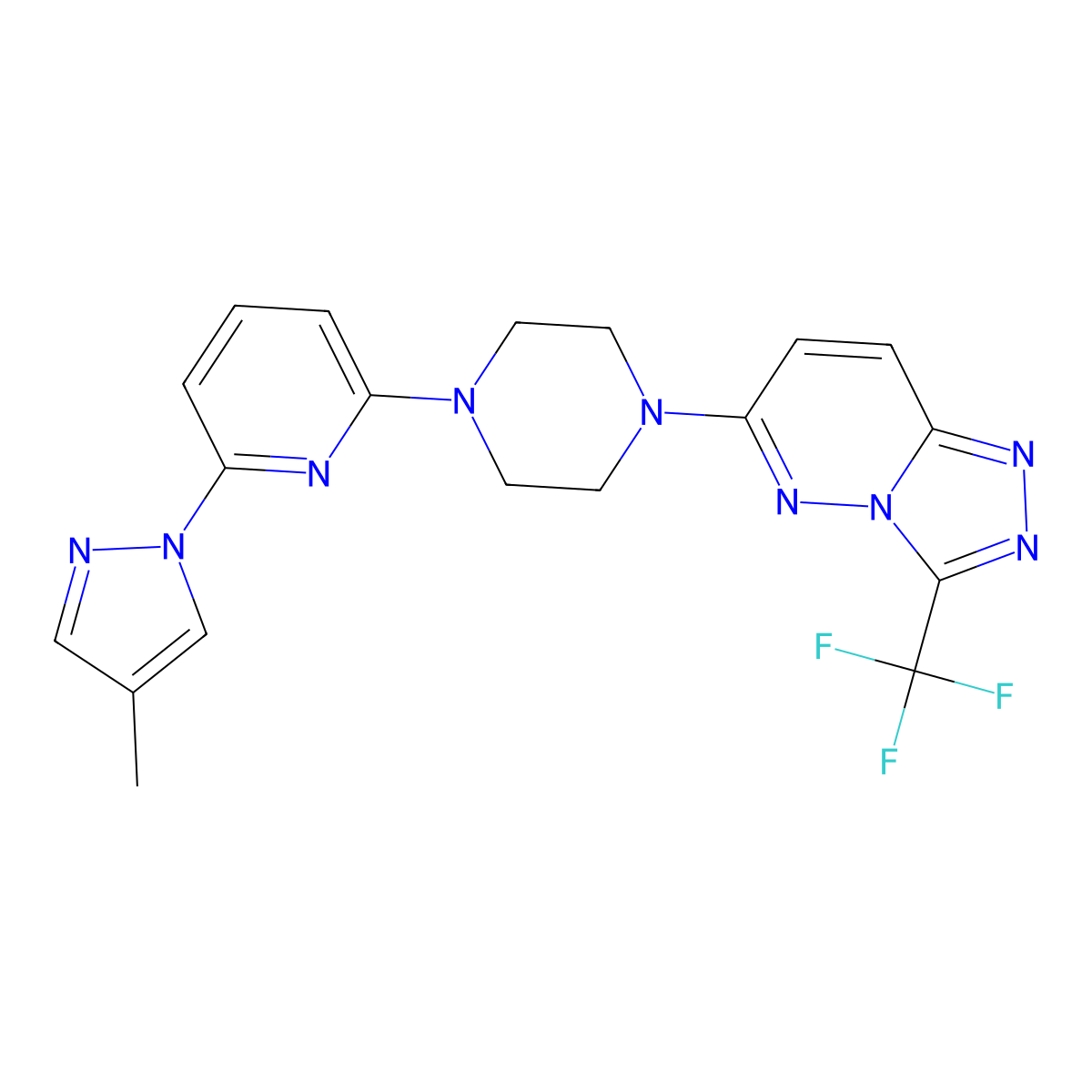 1-[6-(4-methyl-1H-pyrazol-1-yl)pyridin-2-yl]-4-[3-(trifluoromethyl)-[1,2,4]triazolo[4,3-b]pyridazin-6-yl]piperazine molecular structure, CAS 2770615-83-1