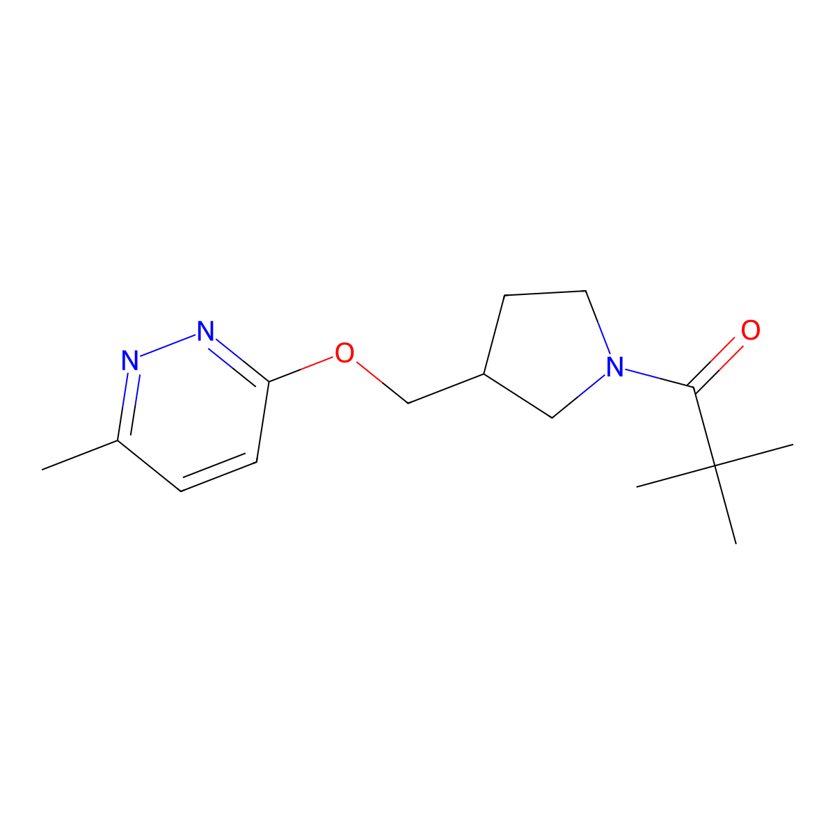 2,2-Dimethyl-1-(3-{[(6-methylpyridazin-3-yl)oxy]methyl}pyrrolidin-1-yl)propan-1-one molecular structure, CAS 2770615-86-4