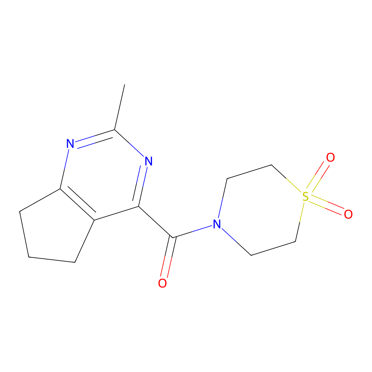 (1,1-dioxo-1,4-thiazinan-4-yl)-(2-methyl-6,7-dihydro-5H-cyclopenta[d]pyrimidin-4-yl)methanone molecular structure, CAS 2770615-90-0