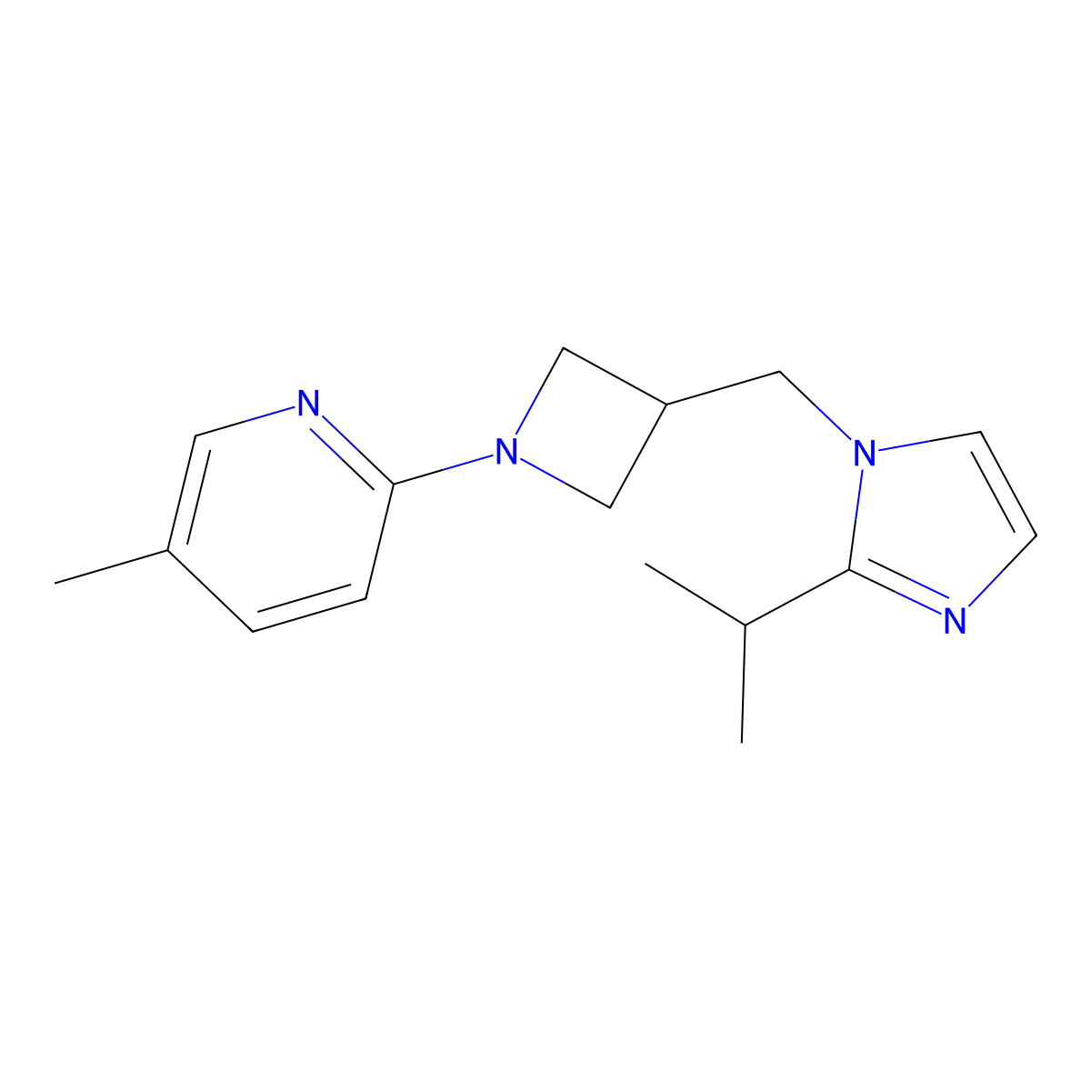 5-methyl-2-(3-{[2-(propan-2-yl)-1H-imidazol-1-yl]methyl}azetidin-1-yl)pyridine molecular structure, CAS 2770615-97-7