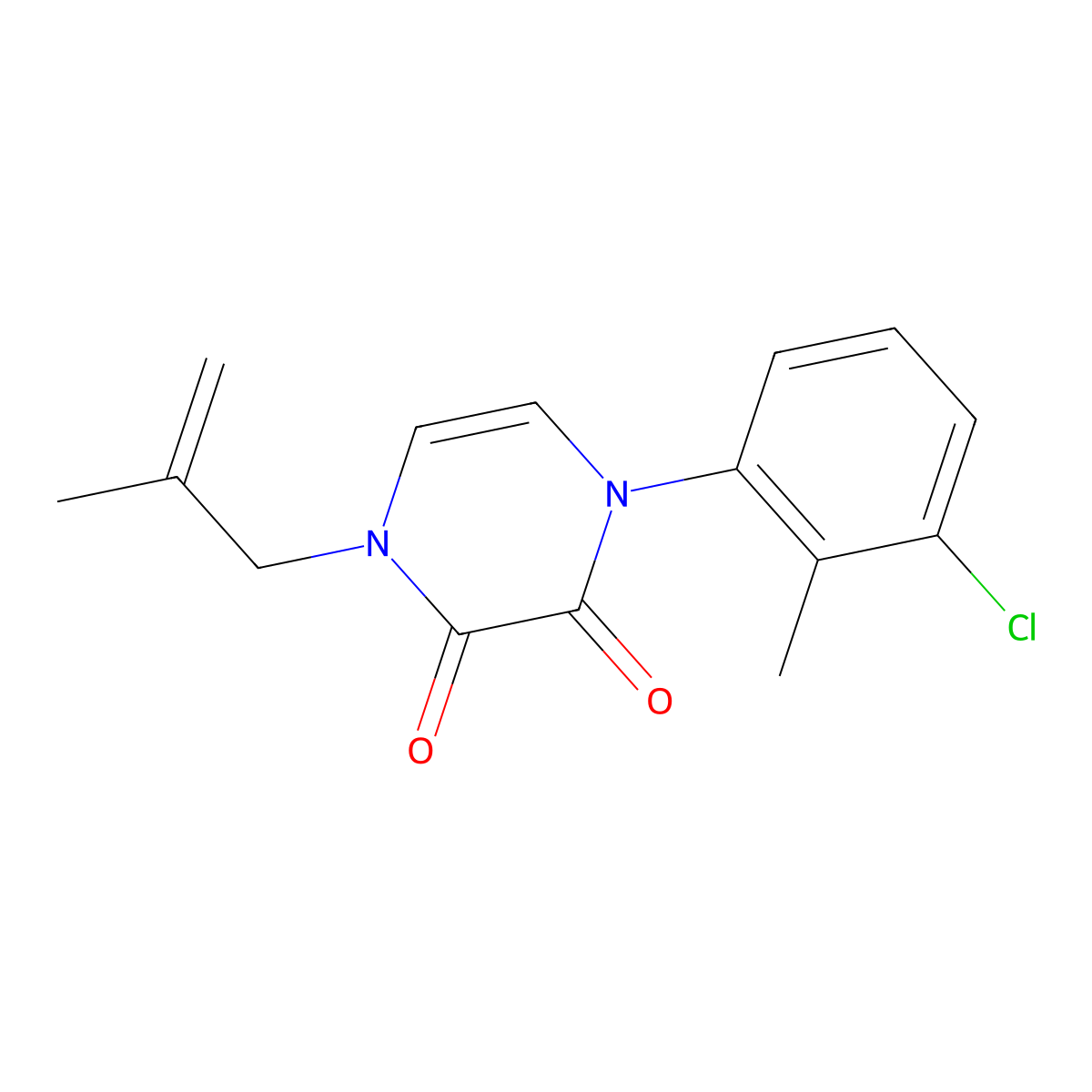 1-(3-Chloro-2-methylphenyl)-4-(2-methylprop-2-en-1-yl)-1,2,3,4-tetrahydropyrazine-2,3-dione molecular structure, CAS 2770616-08-3