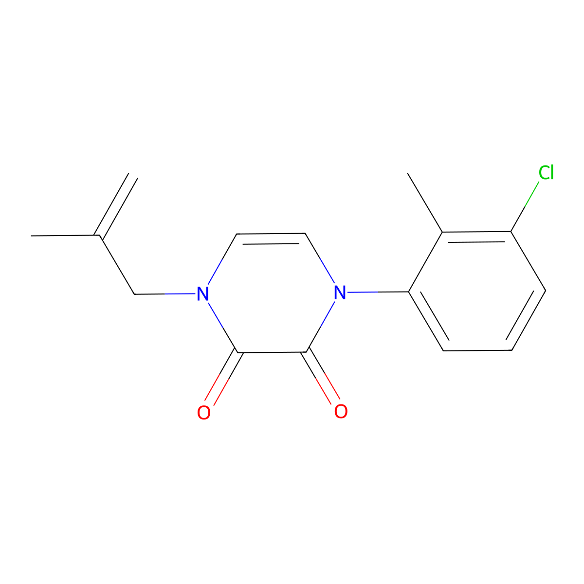 1-(3-Chloro-2-methylphenyl)-4-(2-methylprop-2-en-1-yl)-1,2,3,4-tetrahydropyrazine-2,3-dione molecular structure, CAS 2770616-08-3