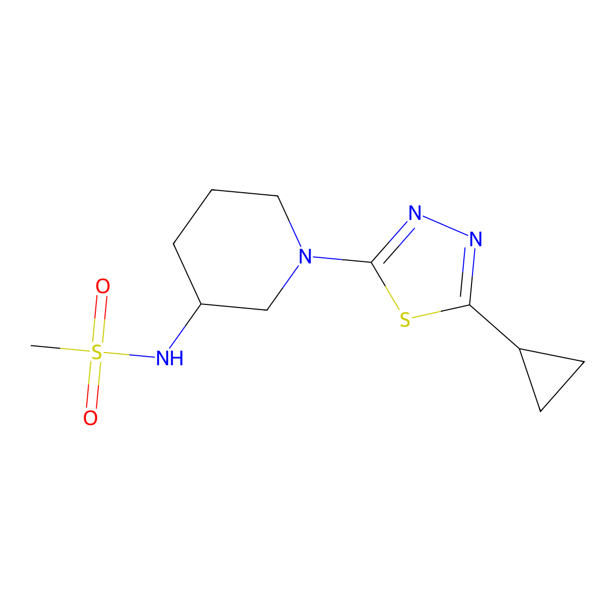 N-[1-(5-cyclopropyl-1,3,4-thiadiazol-2-yl)piperidin-3-yl]methanesulfonamide molecular structure, CAS 2770616-10-7